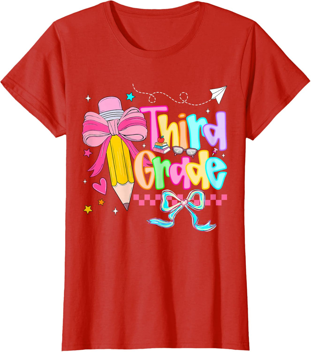 Third Grade Coquette Pencil Bow Girls Teacher Third Grade T-Shirt - Red