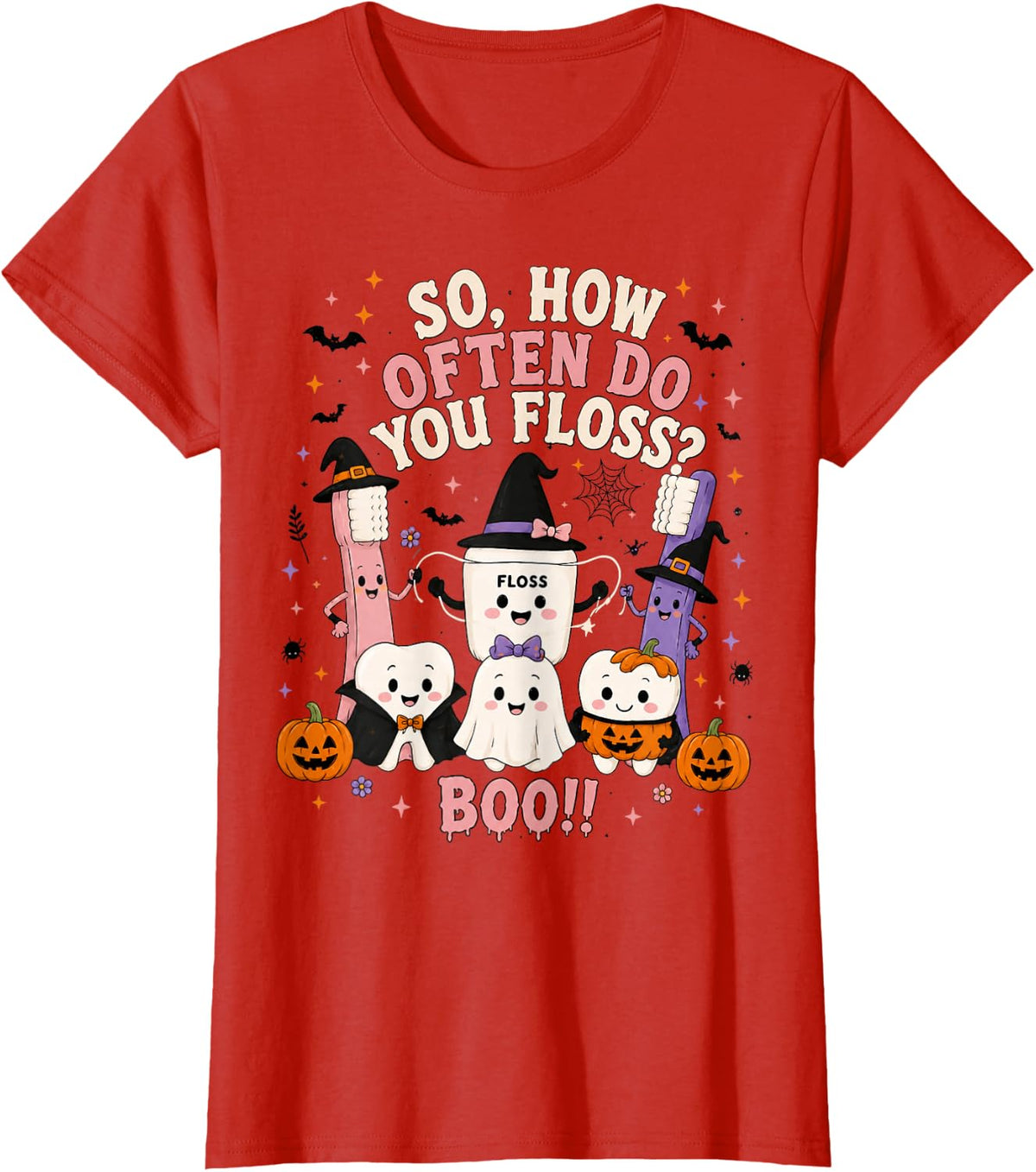 How Often Do You Floss Funny Halloween Dentist Dental T-Shirt - Red