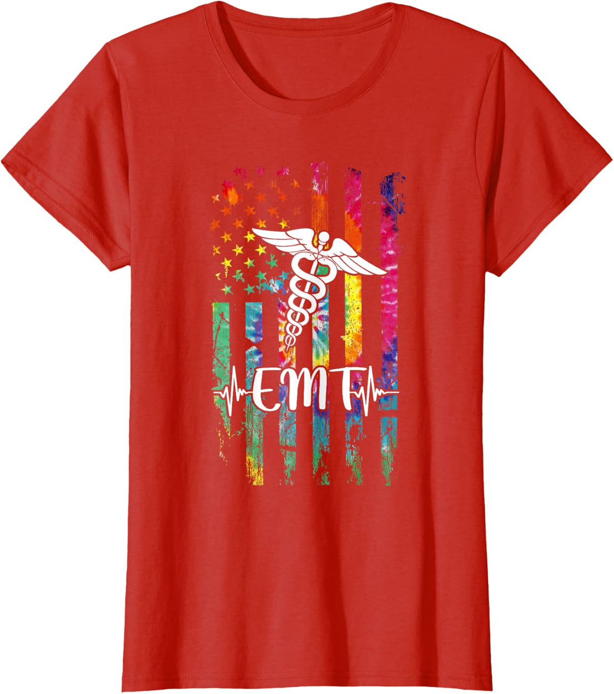 American Flag Tie Dye EMT Costume Nurse Day Nursing T-Shirt - Red