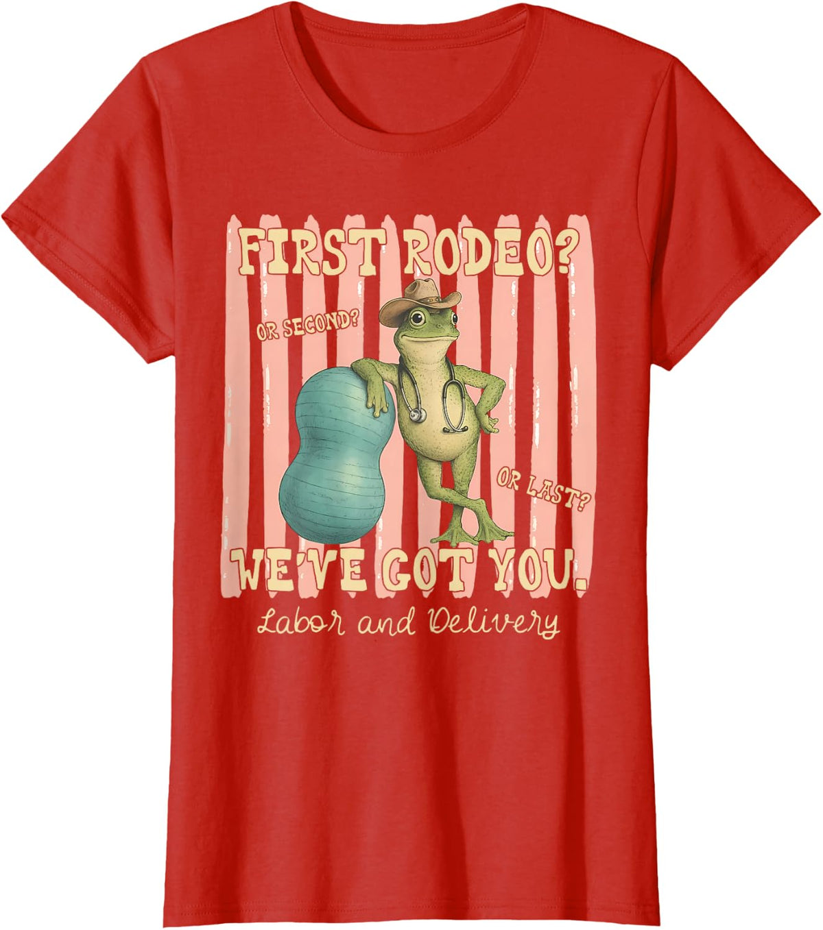 Labor and Delivery Nurse Cowboy Frog Rodeo Tee L&D Nursing T-Shirt - Red