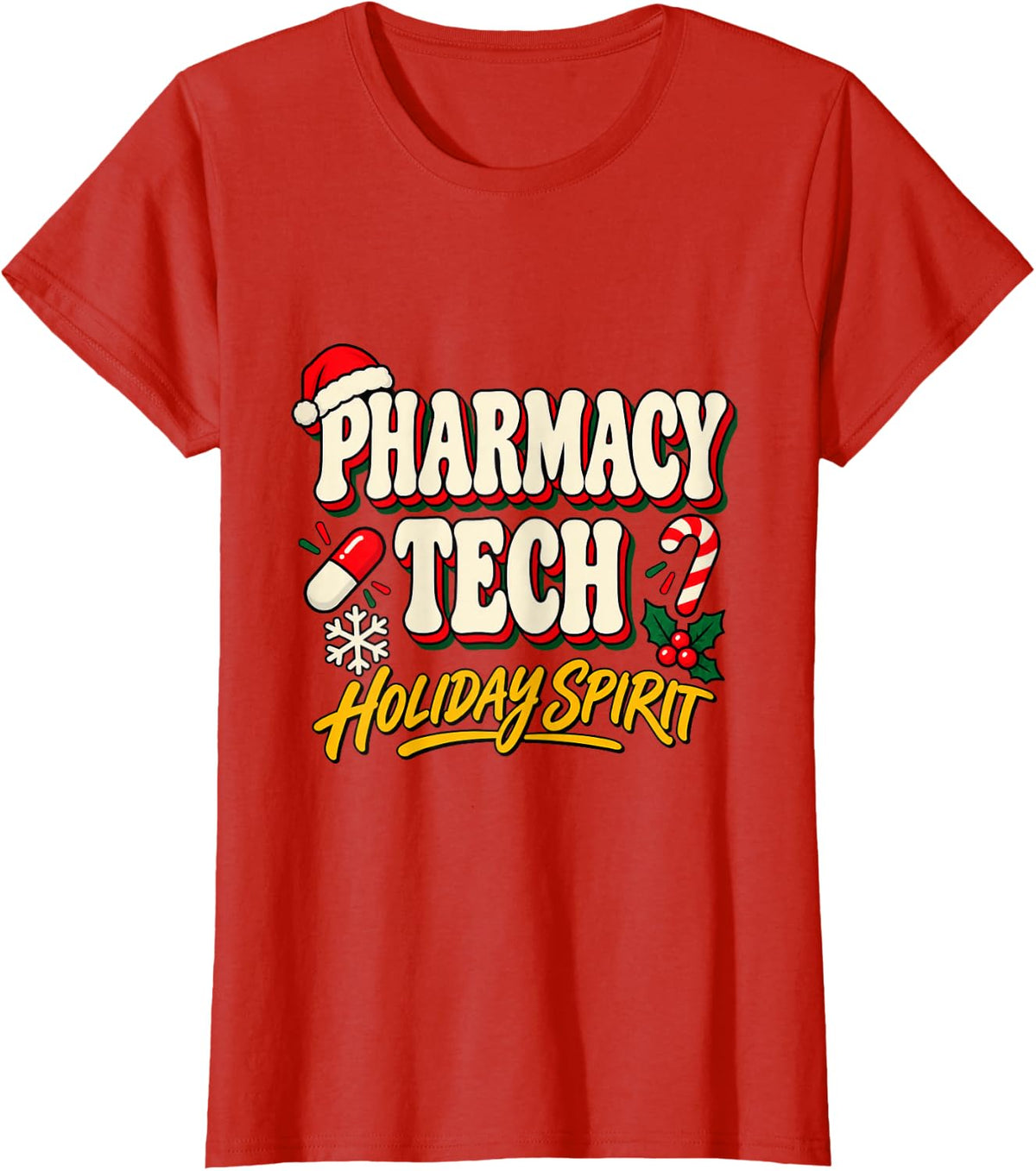 Christmas Pharmacy Tech Festive Wreath T-Shirt - Red
