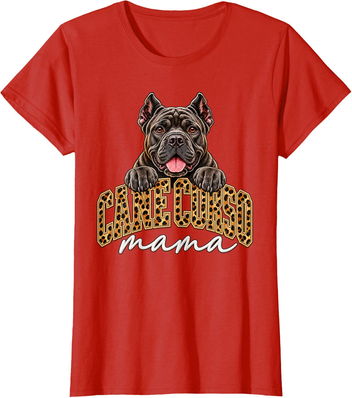 Cane Corso Mama Varsity Leopard, Dog Mom, Mastiff Mom Gift T-Shirt - Red