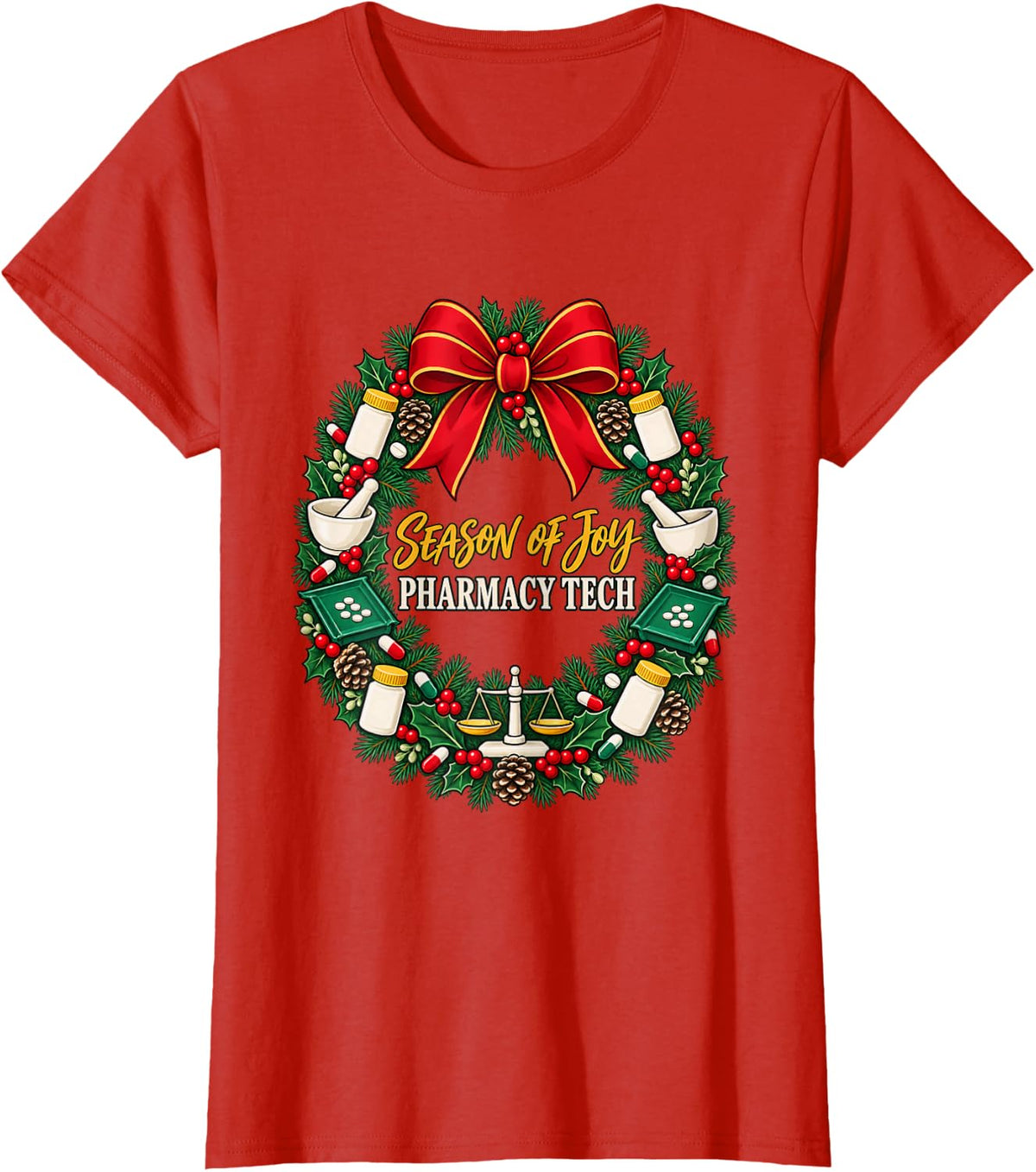 Christmas Pharmacy Tech Festive Season T-Shirt - Red