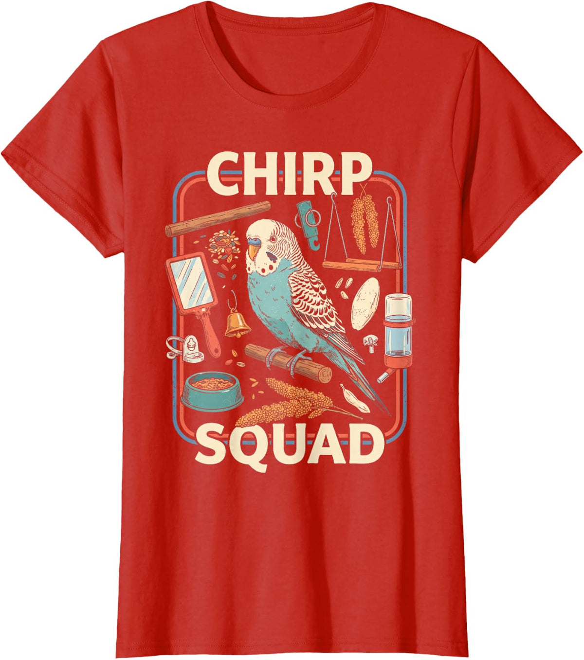 Budgie Bird Lover Vintage Poster T-Shirt - Red