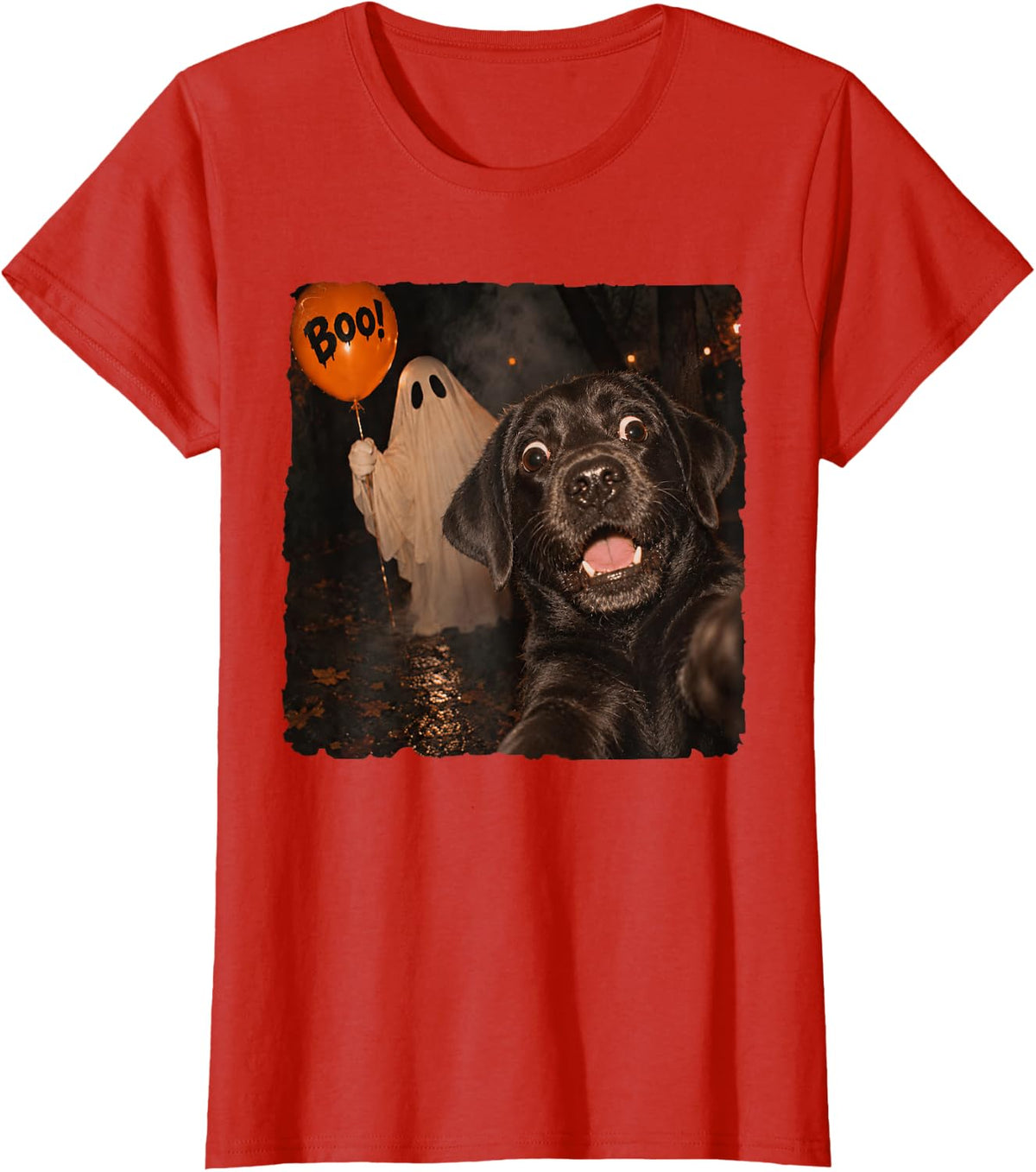 Blue Weimaraner Ghost Selfie Balloon Halloween Dog Lover Boo T-Shirt - Red