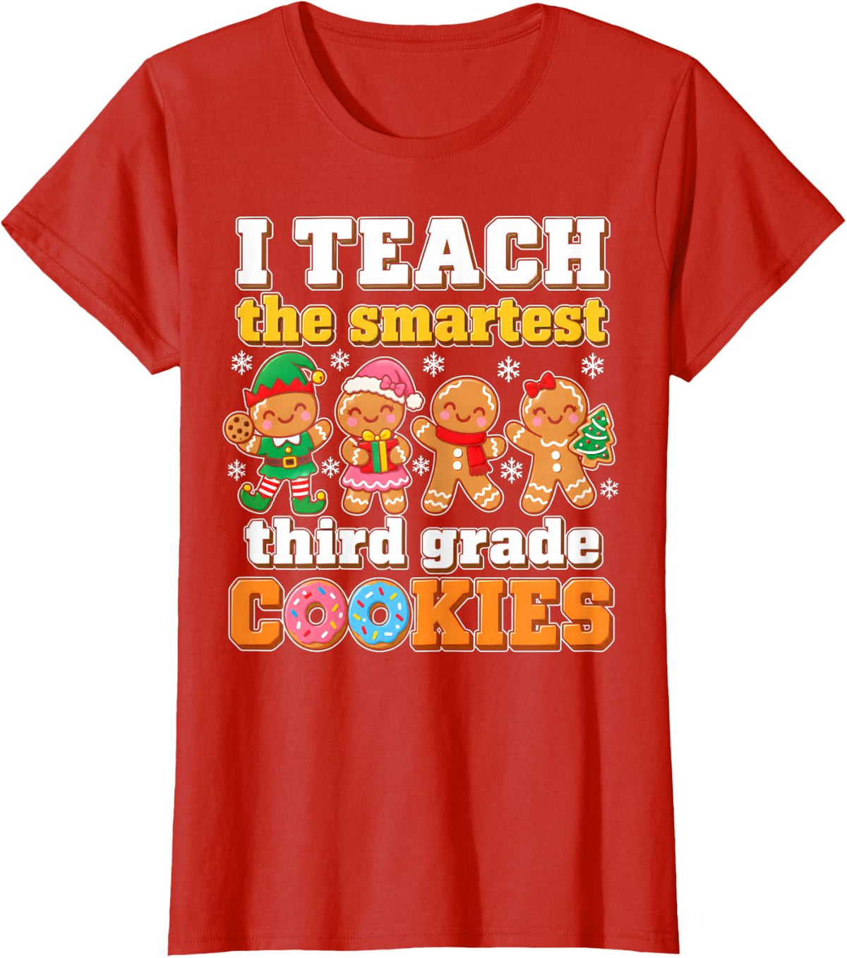 Cookies 3rd Grade Teacher Christmas Shirt Gingerbread T-Shirt - Red