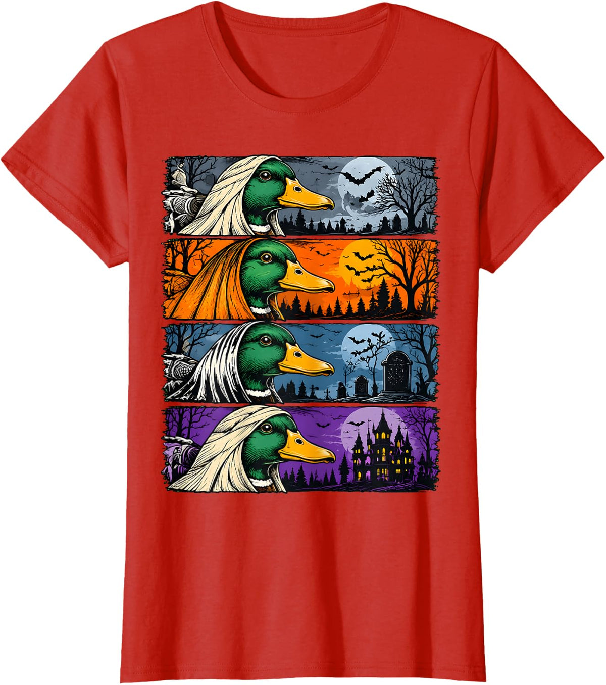 Duck Hunting Halloween Haunted Mallard Hunter T-Shirt - Red