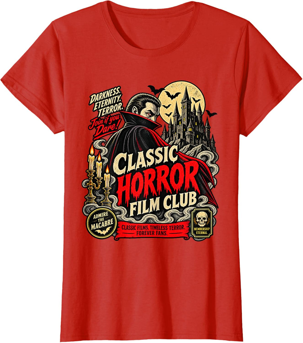 Halloween Classic Horror Film Club Vintage Retro Vampire T-Shirt - Red
