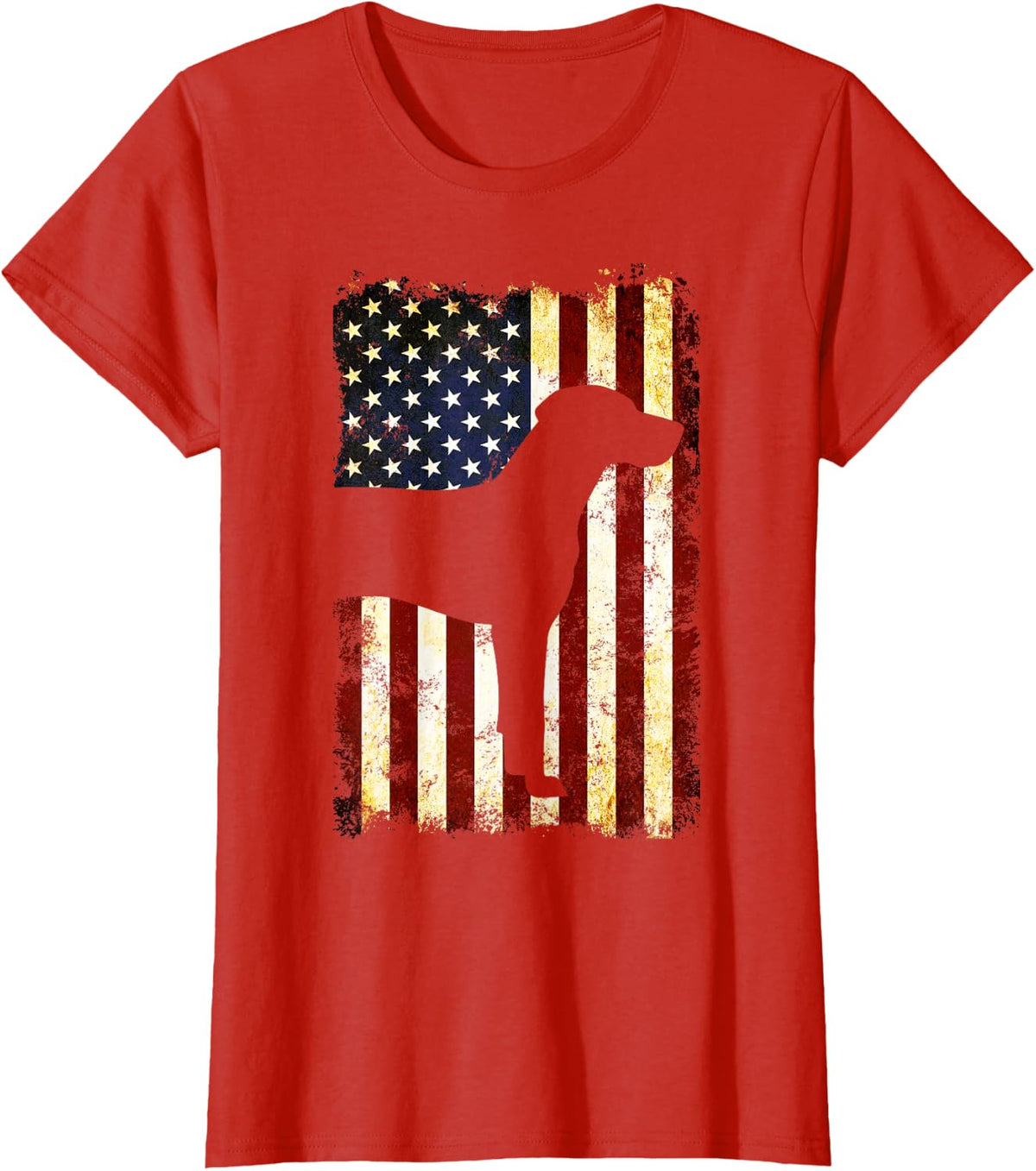 Weimaraner Silhouette American Flag 4th of July T-Shirt - Red