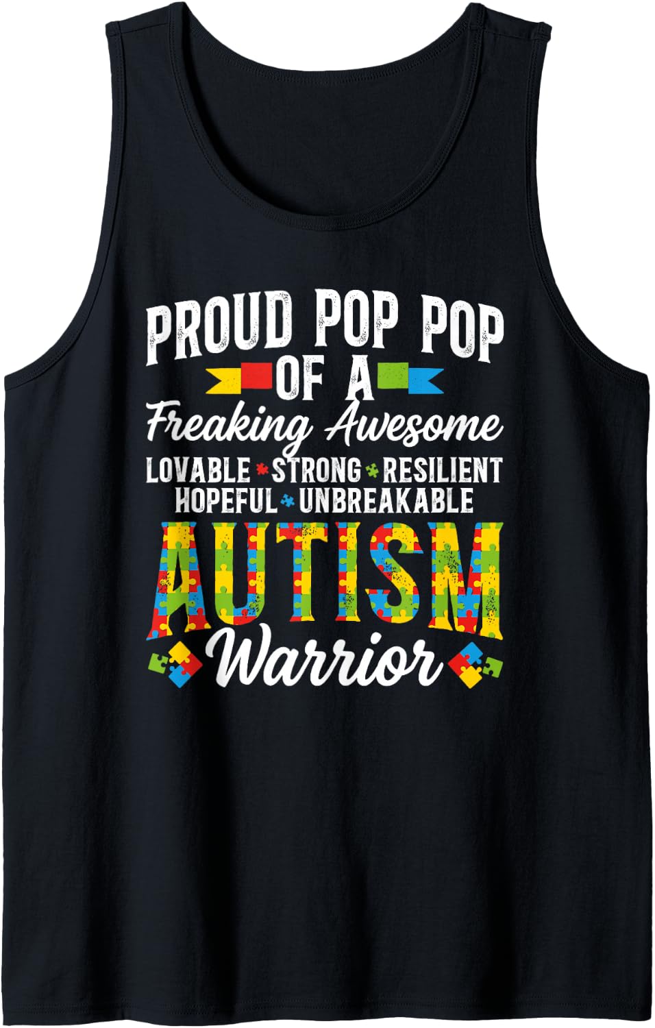 Men's Proud Pop Pop of an Autism Warrior Pop Pop Autism Pop Pop Sleeveless Tank Top - Black