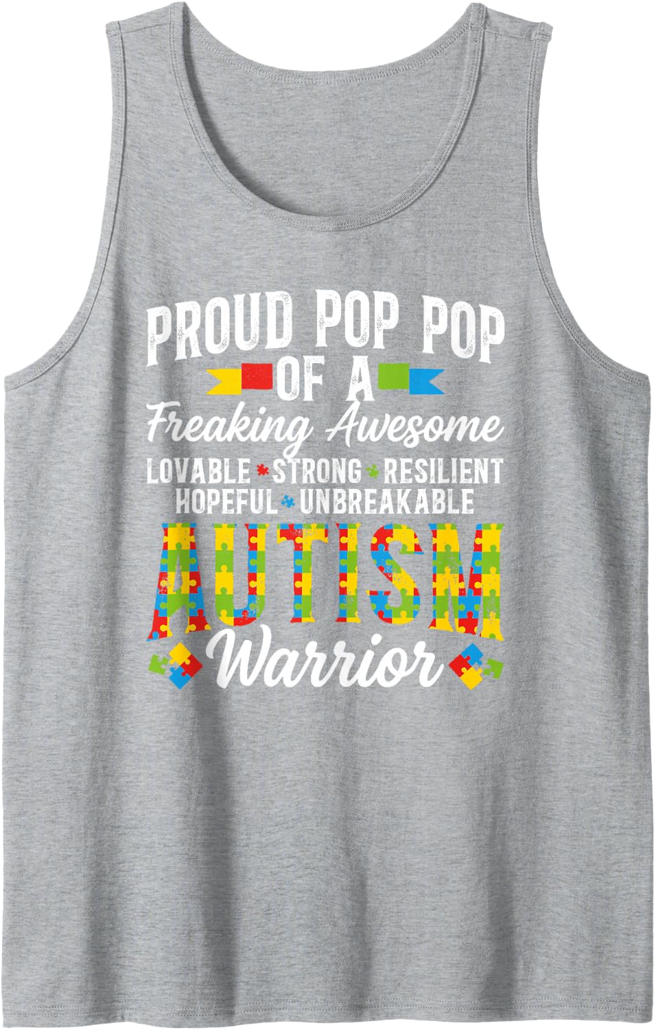 Men's Proud Pop Pop of an Autism Warrior Pop Pop Autism Pop Pop Sleeveless Tank Top - Heather Grey