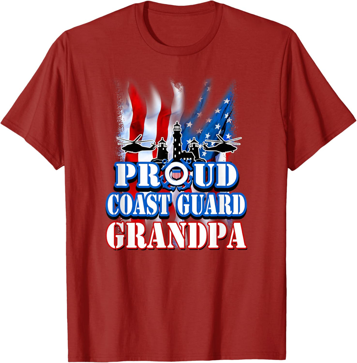 Coast Guard Grandpa USA Flag Military T-Shirt Men T-Shirt - Cranberry Red