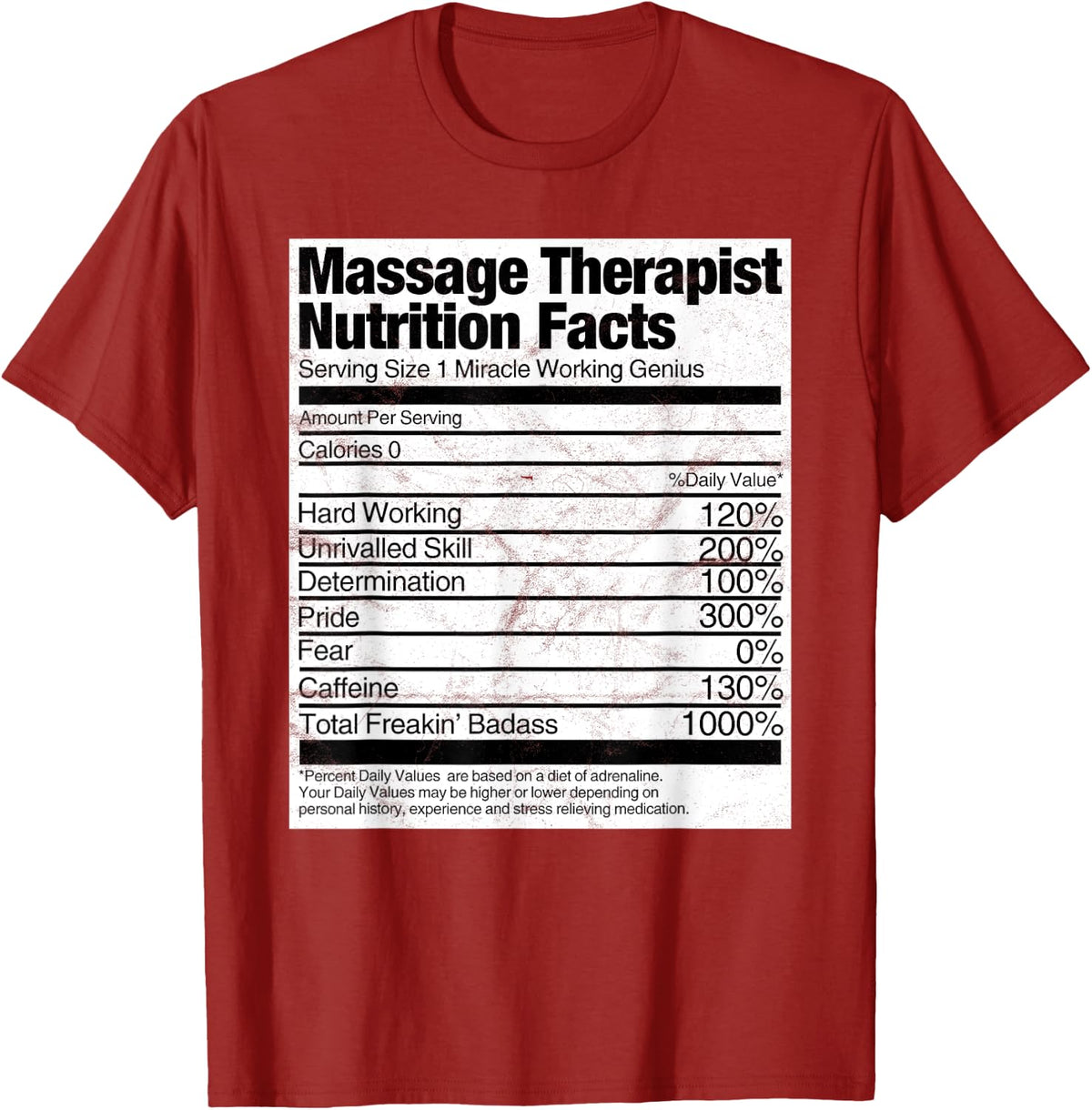 Massage Therapist Gift Funny Nutrition Facts Shirt T-Shirt - Cranberry Red