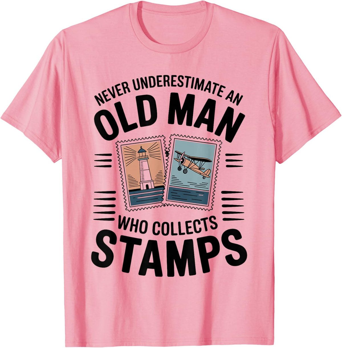 Funny Stamp Collecting Never Underestimate an Old Man T-Shirt - Pink