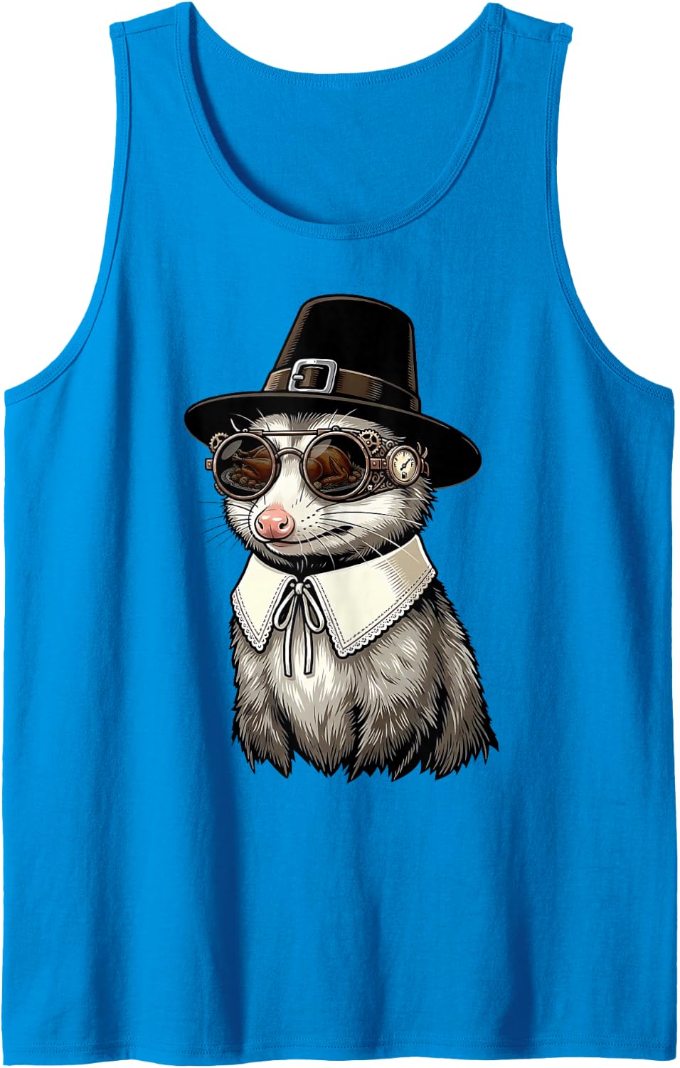 Opossum Vintage Retro Turkey Day Dinner Autumn Fall Harvest Sleeveless Tank Top - Sapphire Blue