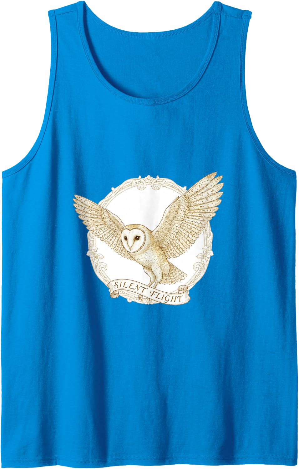 Barn Owl Wings Silent Flight Art Graphic T-Shirt Sleeveless Tank Top - Sapphire Blue