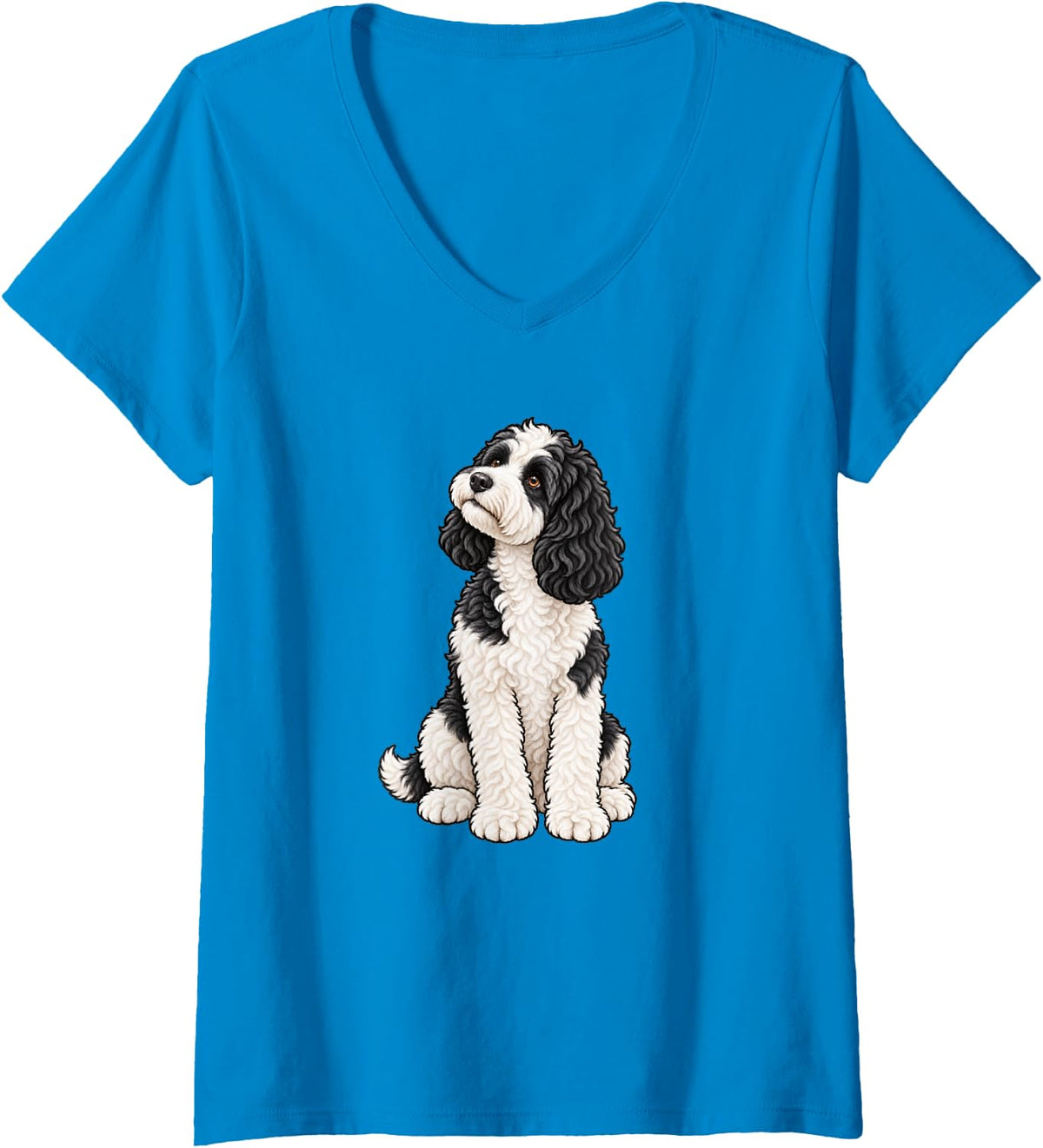 Women's Womens Girl Moms Sitting Black Parti Cockapoo Dog Mama Lover V-Neck T-Shirt - Sapphire Blue