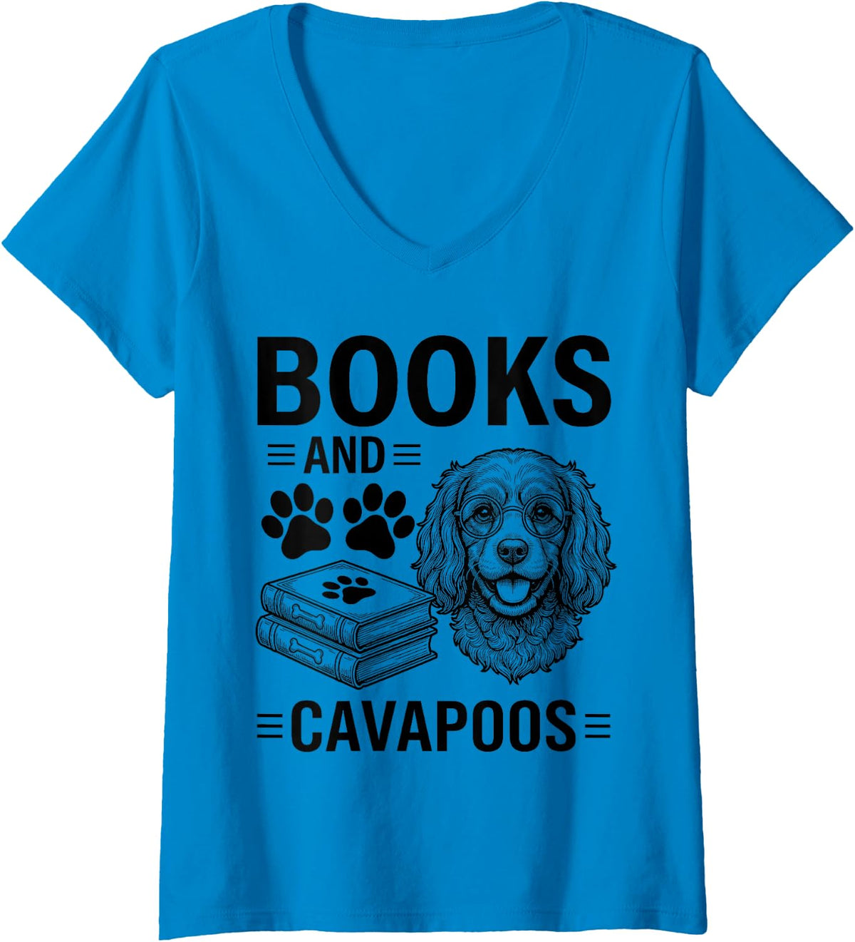 Women's Books and Cavapoos Funny Cavapoo V-Neck T-Shirt - Sapphire Blue