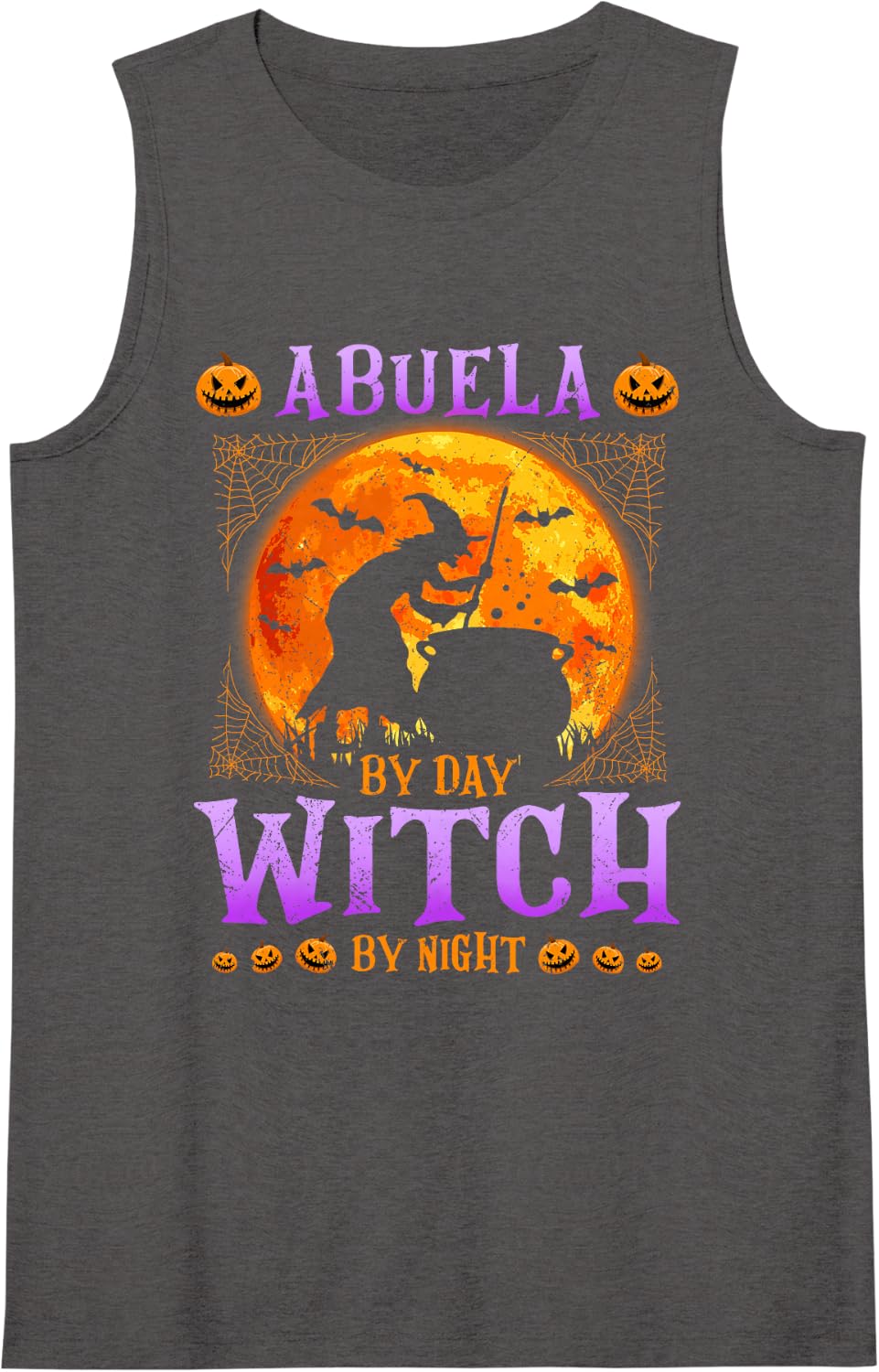 Womens Abuela By Day Witch By Night Grandma Halloween Costume Tank Top - Dark Heather Grey