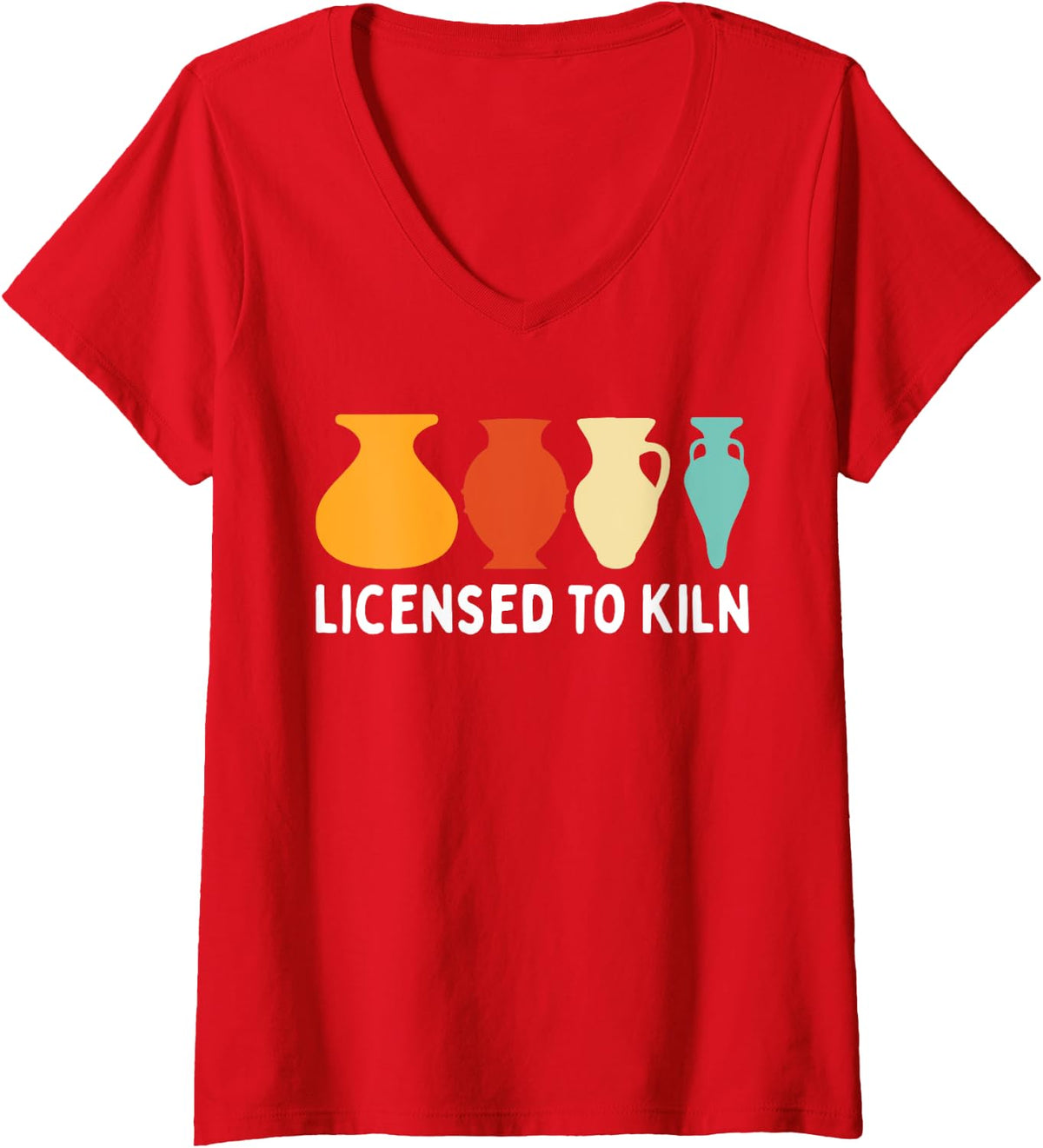 Womens Licensed To Kiln Funny Pottery Ceramics Artist Men Women V-Neck T-Shirt - Red