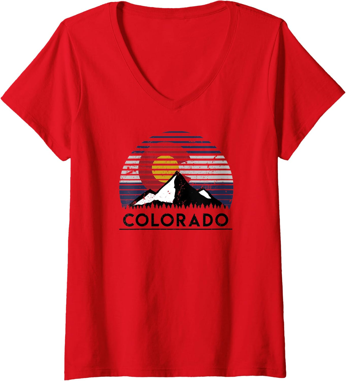 Womens Colorado Flag Mountain Top V-Neck T-Shirt - Red