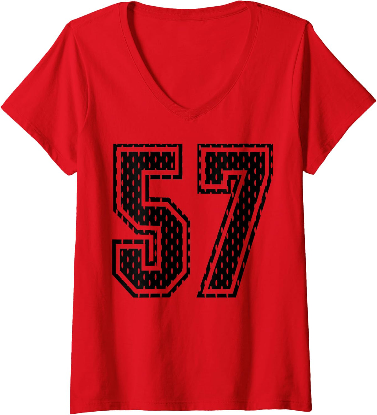 Women's Black Number 57 Sports Fan #57 Jersey Shirt Team Player V-Neck T-Shirt - Red