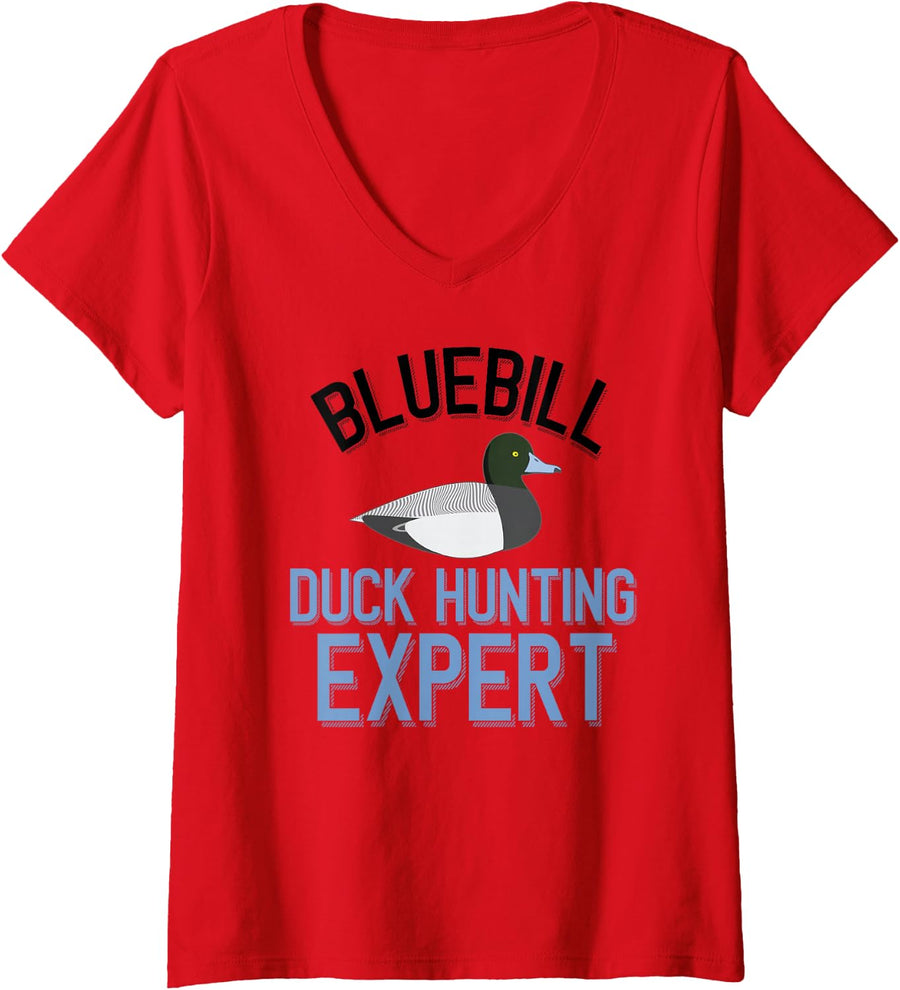 Women's Duck Hunter Bluebill Hunting Expert V-Neck T-Shirt - Red