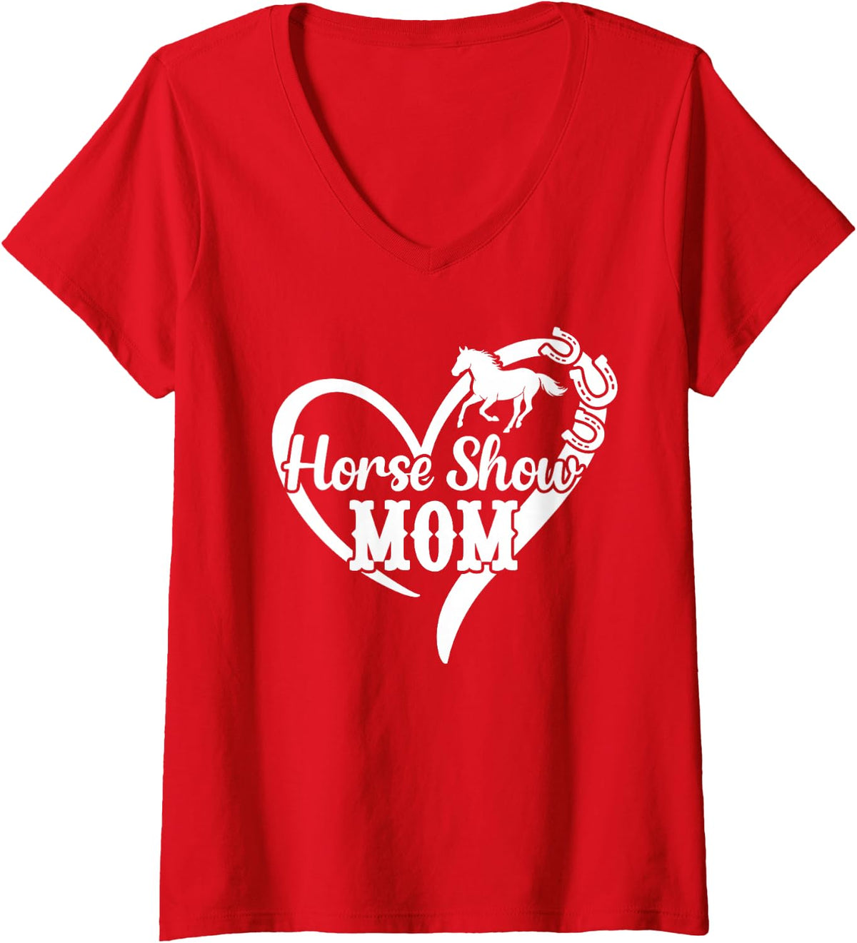 Women's Horse Show Mom Heart Equestrian Mother Horse Show Mama V-Neck T-Shirt - Red