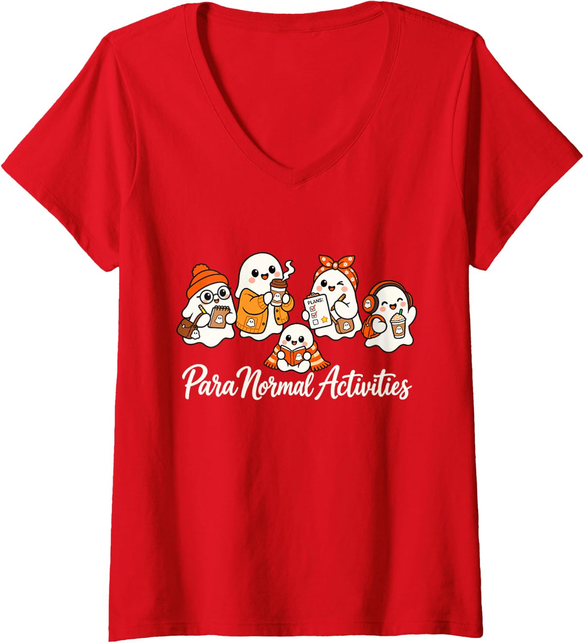 Women's para Normal Activities Ghosts SPED Teacher Fall Halloween V-Neck T-Shirt - Red