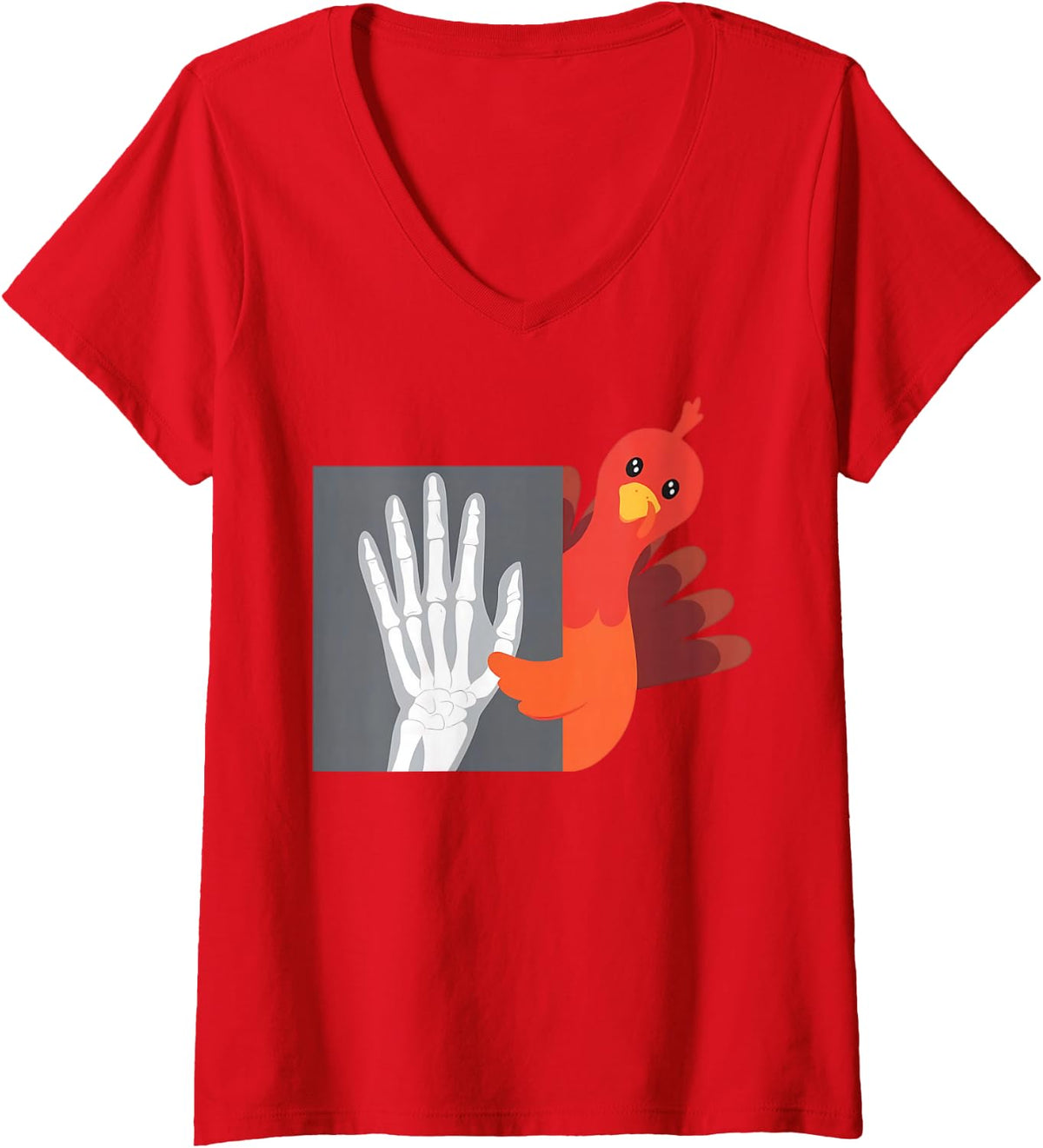 Women's Funny Thanksgiving Turkey Xray Tech Radiologic Technologist V-Neck T-Shirt - Red