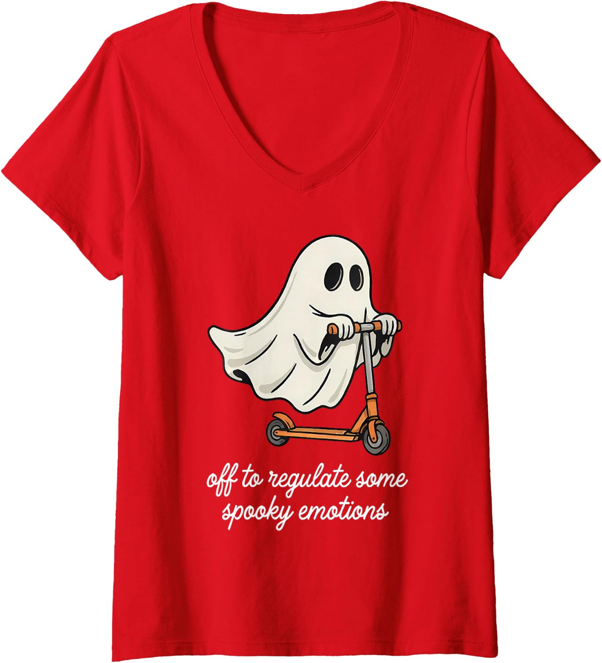 Women's Therapist Off to Regulate Some Spooky Emotions Halloween V-Neck T-Shirt - Red