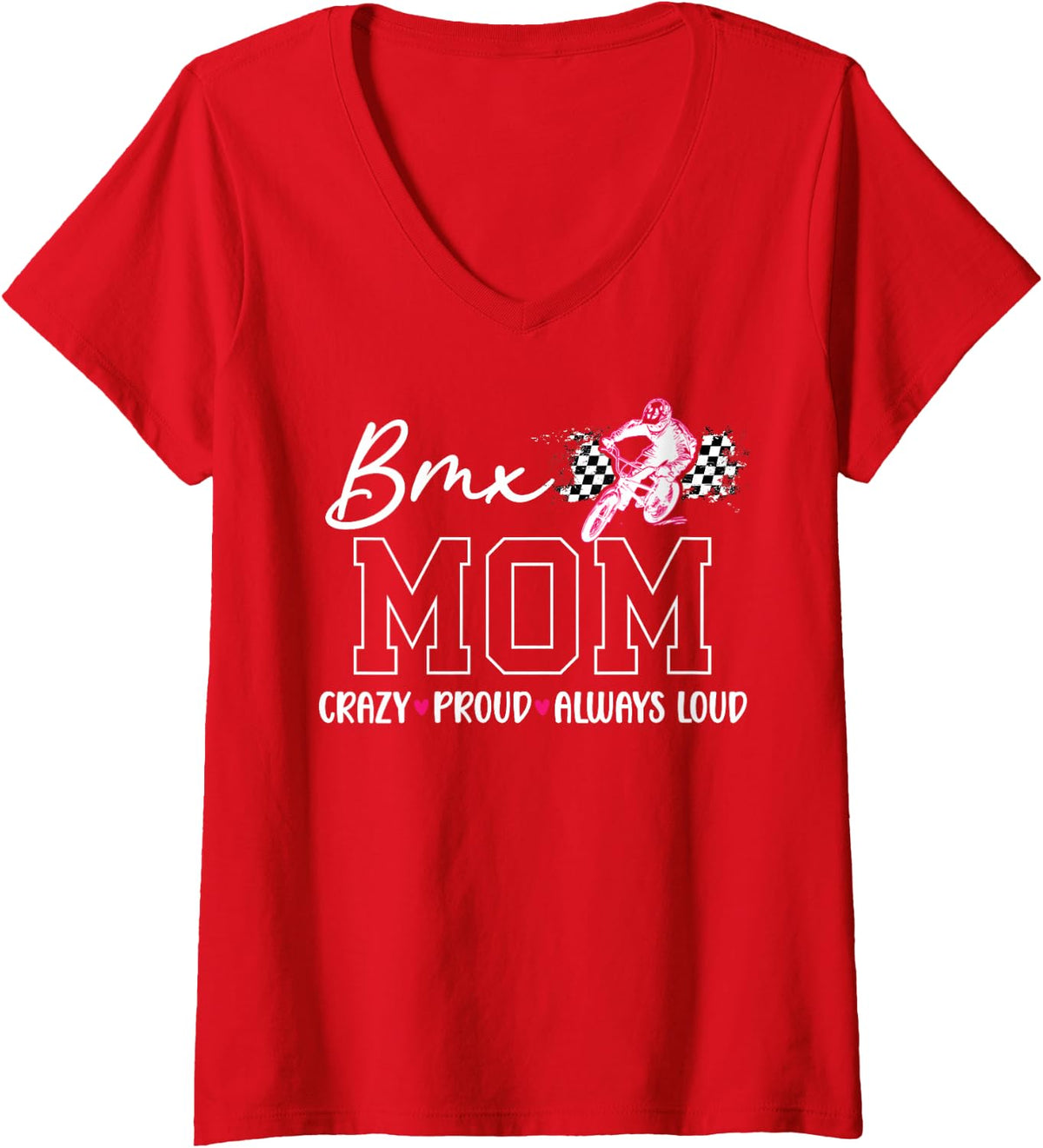 Women's Crazy Proud BMX Mom of A BMX Rider Mom BMX Mama BMX Mother V-Neck T-Shirt - Red
