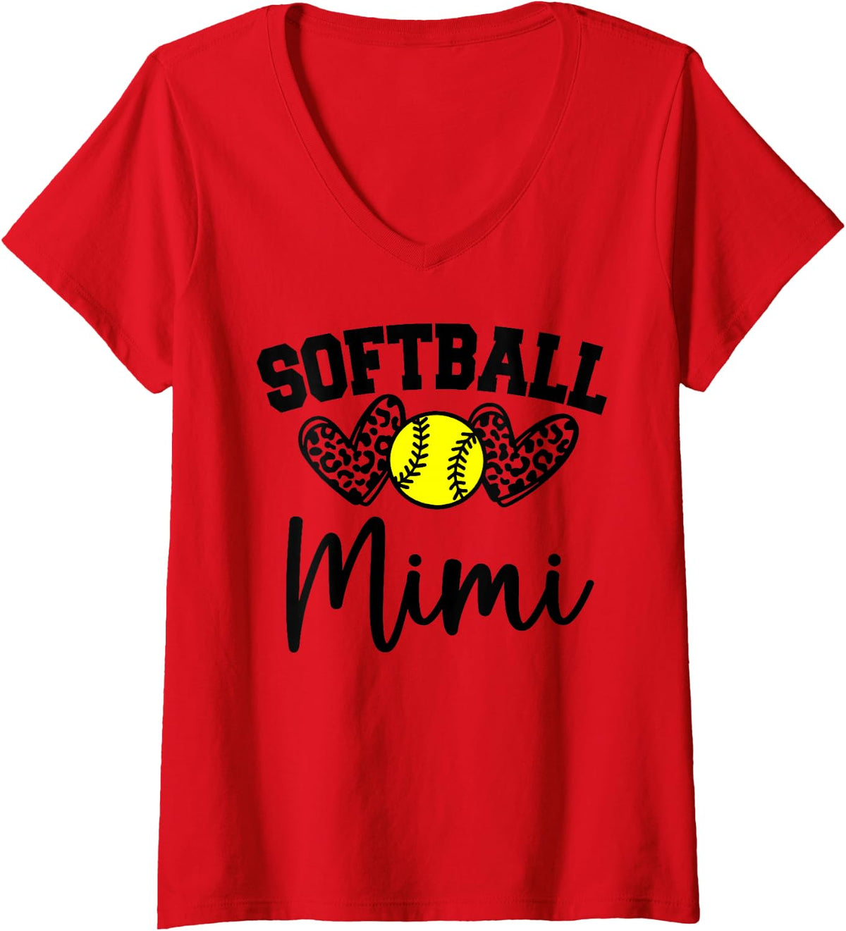 Womens Personalized Softball Heart Tee Cute Mimi Women Softball V-Neck T-Shirt - Red