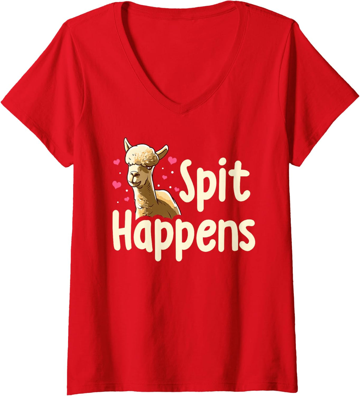 Women's Spit Happens Funny Llama V-Neck T-Shirt - Red