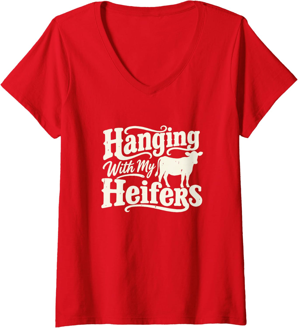 Women's Cow Lover Funny Farm Animals Rancher Heifer Humor V-Neck T-Shirt - Red