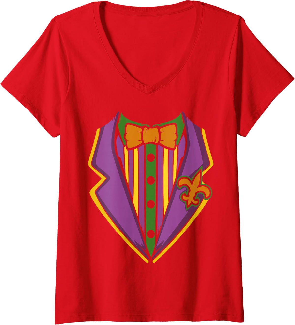 Women's Mardi Gras Tuxedo Costume Carnival Parade Masquerade Party V-Neck T-Shirt - Red