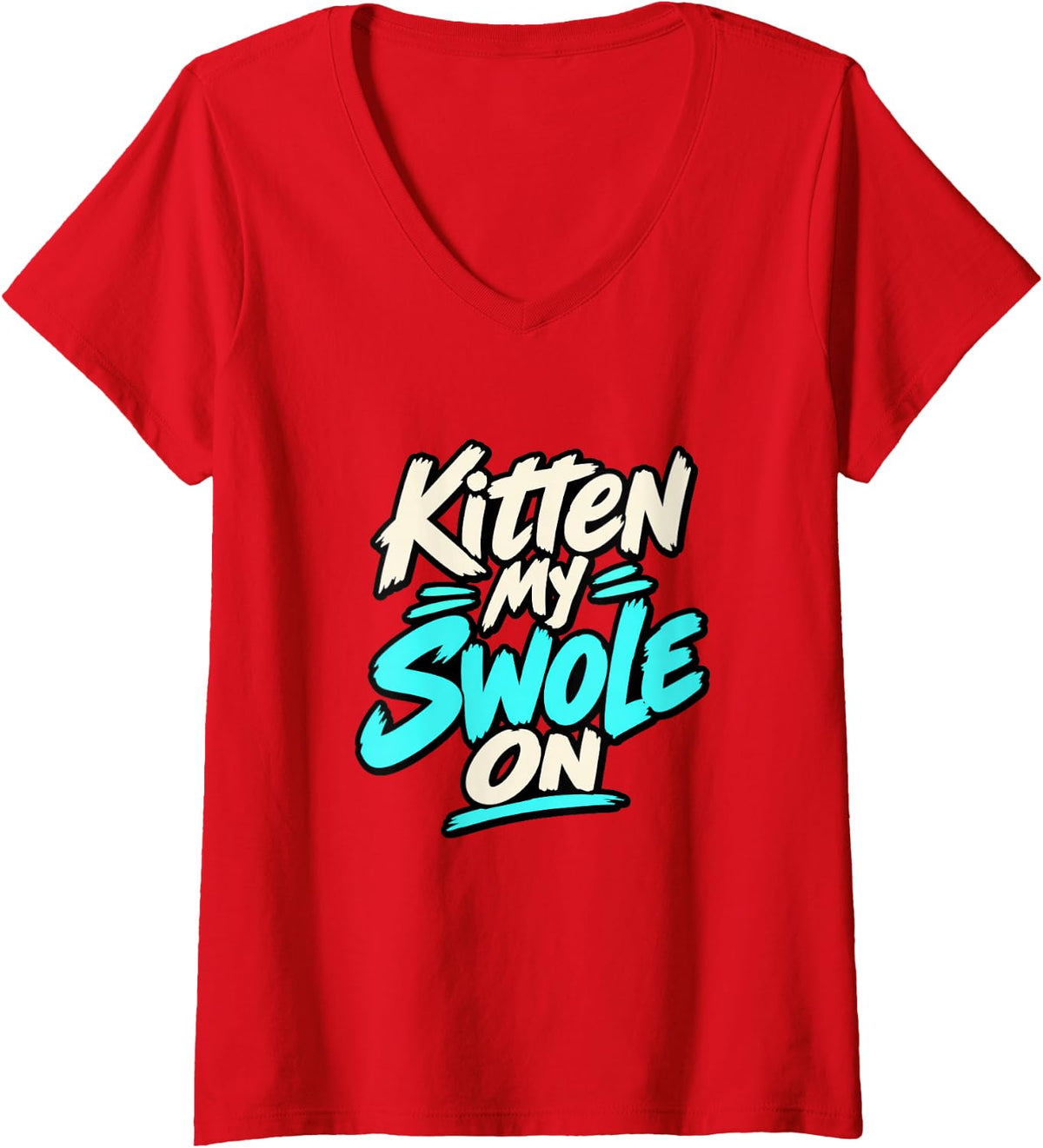 Women's Cat Weightlifting Kitten My Swole On Gym Workout V-Neck T-Shirt - Red