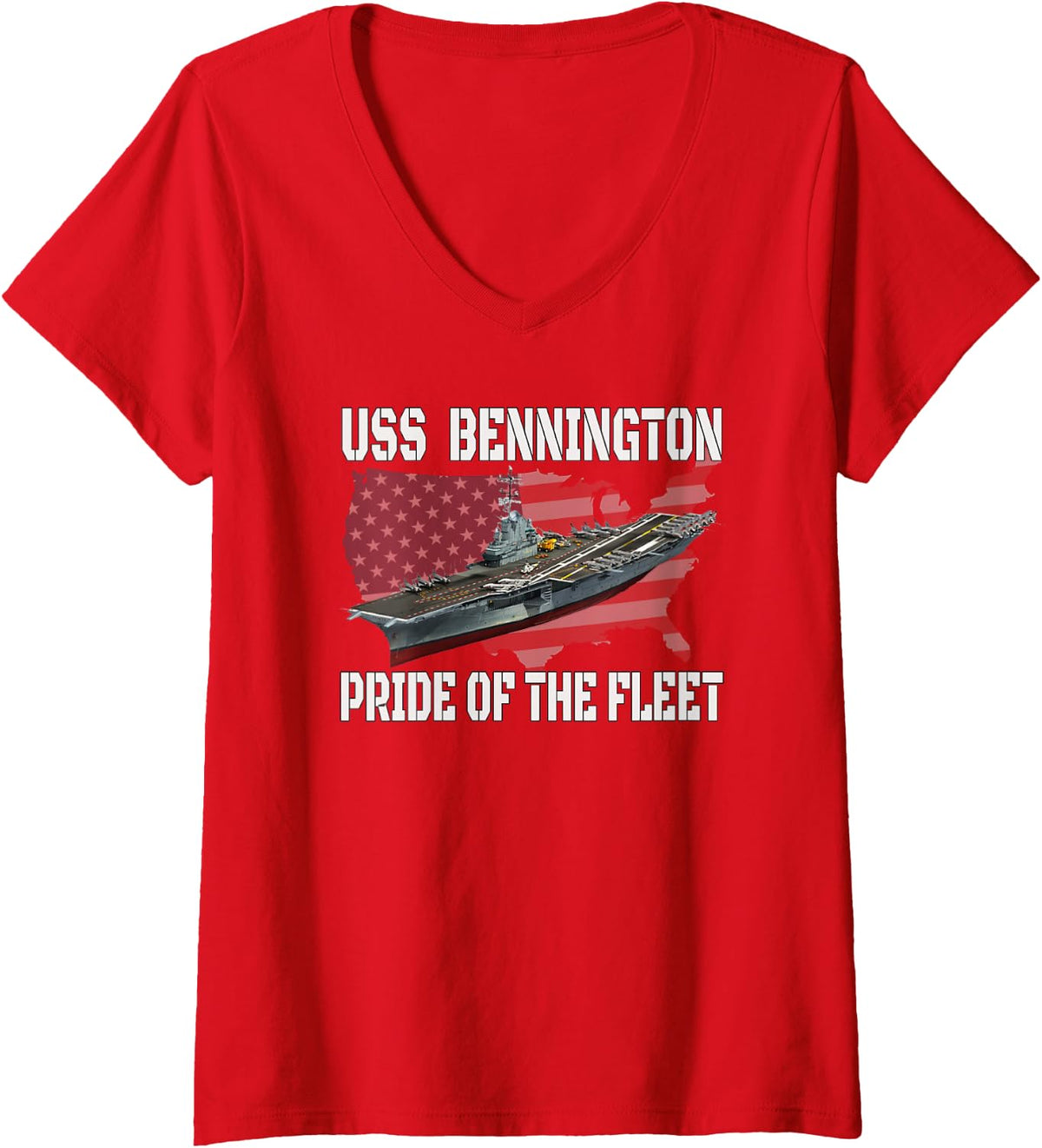 Women's USS Bennington Aircraft Carrier Father Grandpa Veterans Day V-Neck T-Shirt - Red