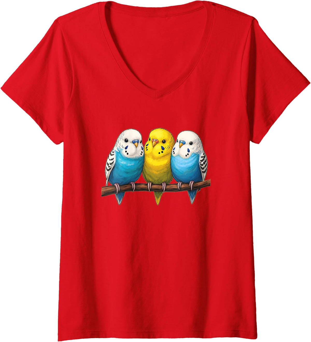 Women's Cute Budgies V-Neck T-Shirt - Red