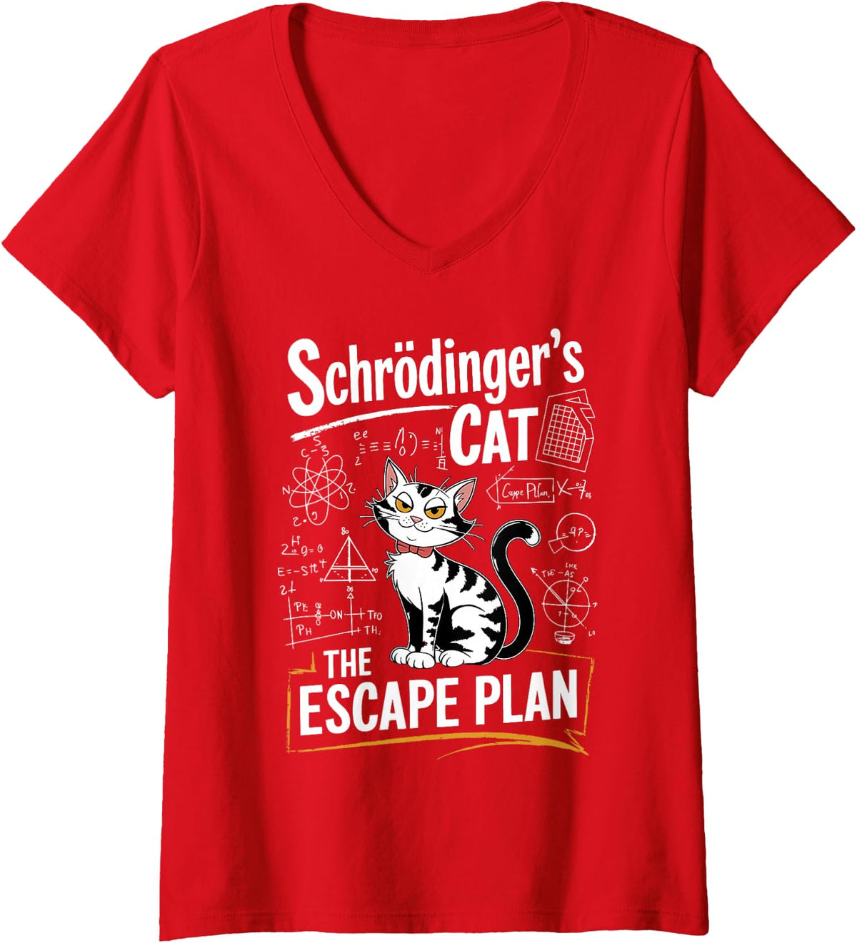 Women's Schrödinger's Cat Escape Plan Science Physics Enthusiasts V-Neck T-Shirt - Red
