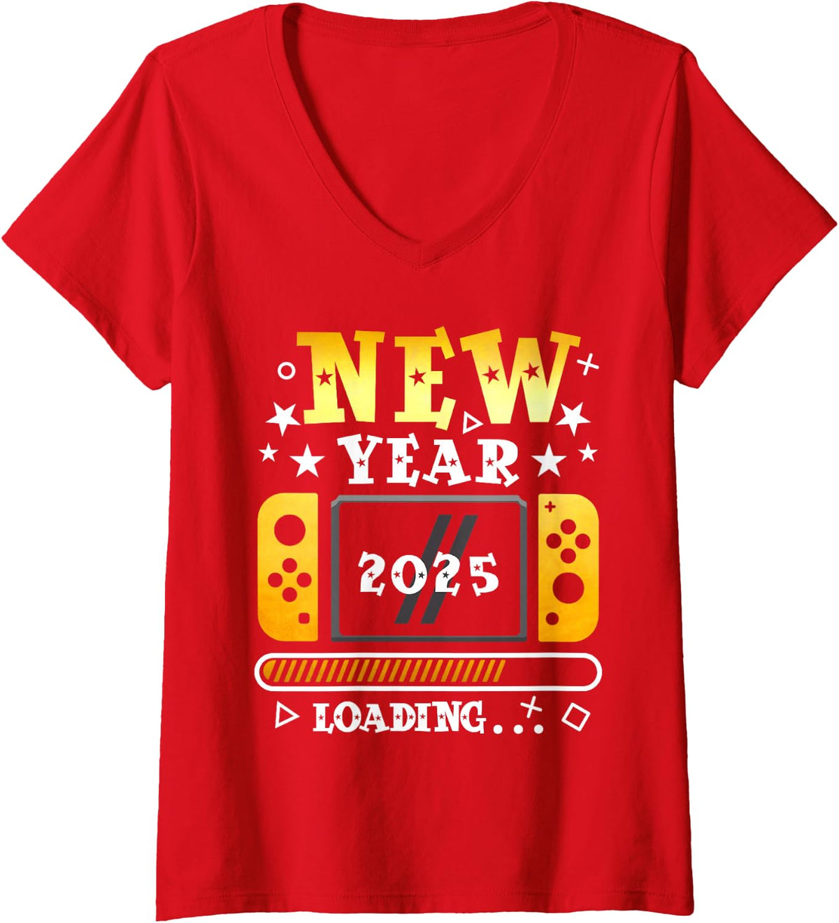 Women's New Year 2025 Loading Gaming Controller New Years Eve Party V-Neck T-Shirt - Red