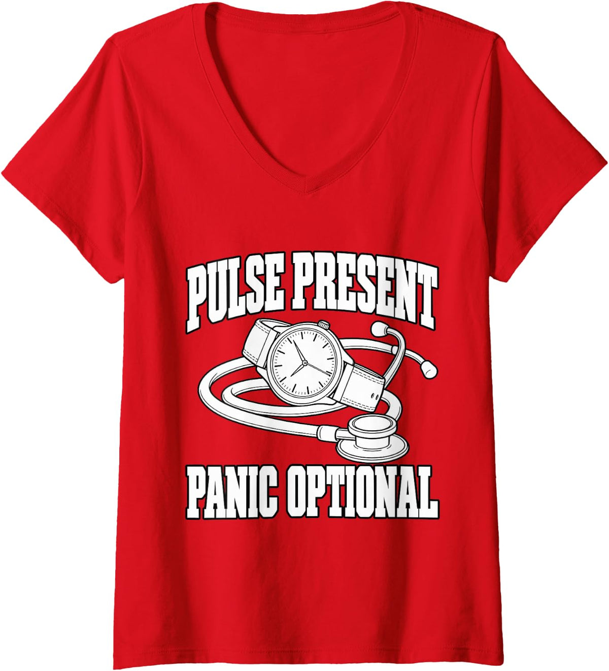 Women's Paramedic Pulse Present Panic Optional Emergency Team Fans V-Neck T-Shirt - Red