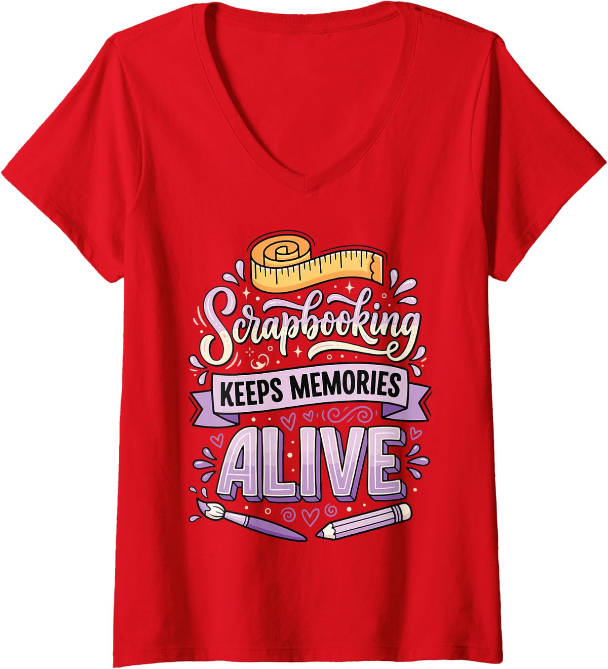 Women's Scrapbooking Keeps Memories Alive V-Neck T-Shirt - Red