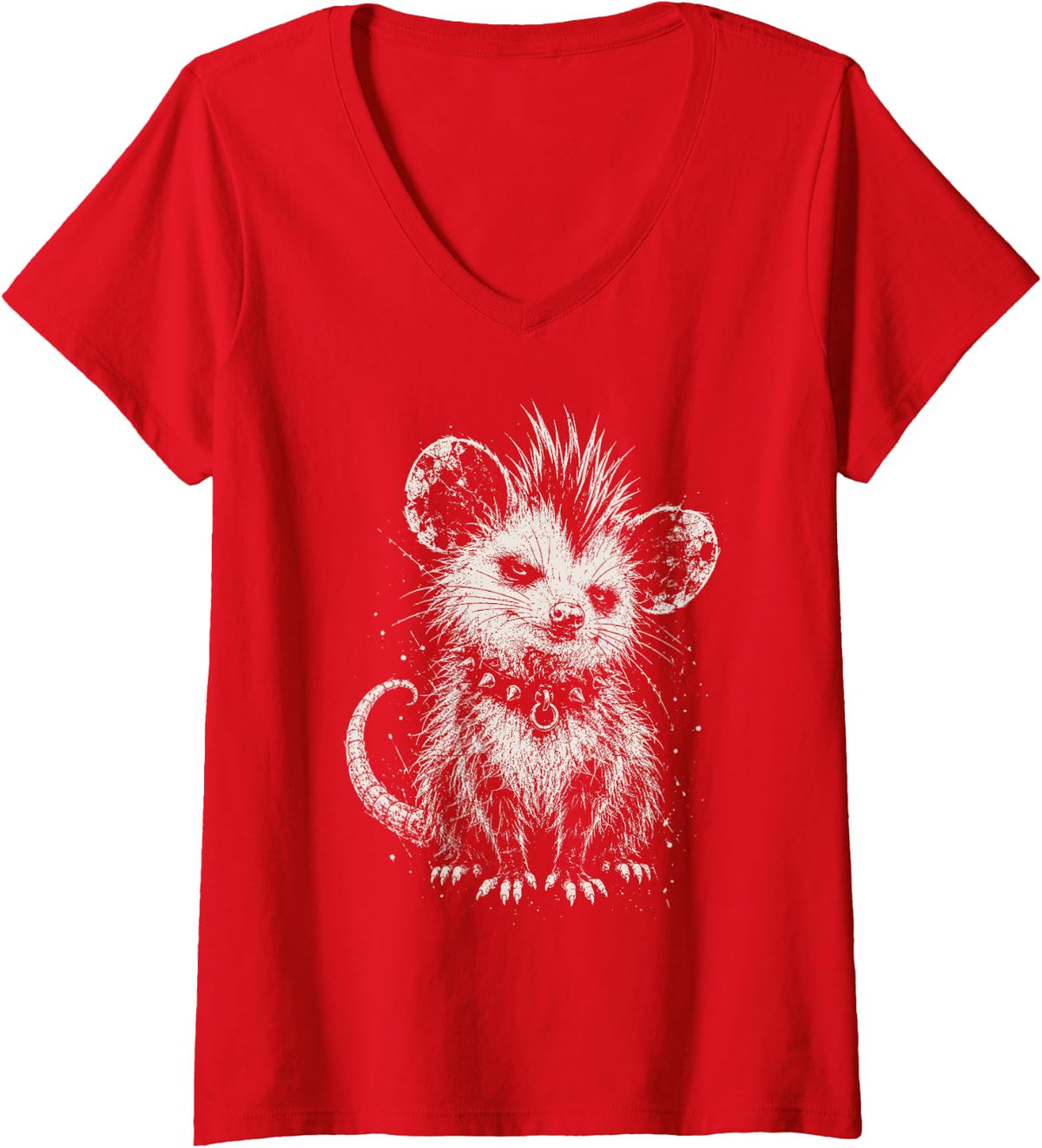 Women's Funny Punk Rebel Possum Mohawk Grunge Animal for Men, Women V-Neck T-Shirt - Red