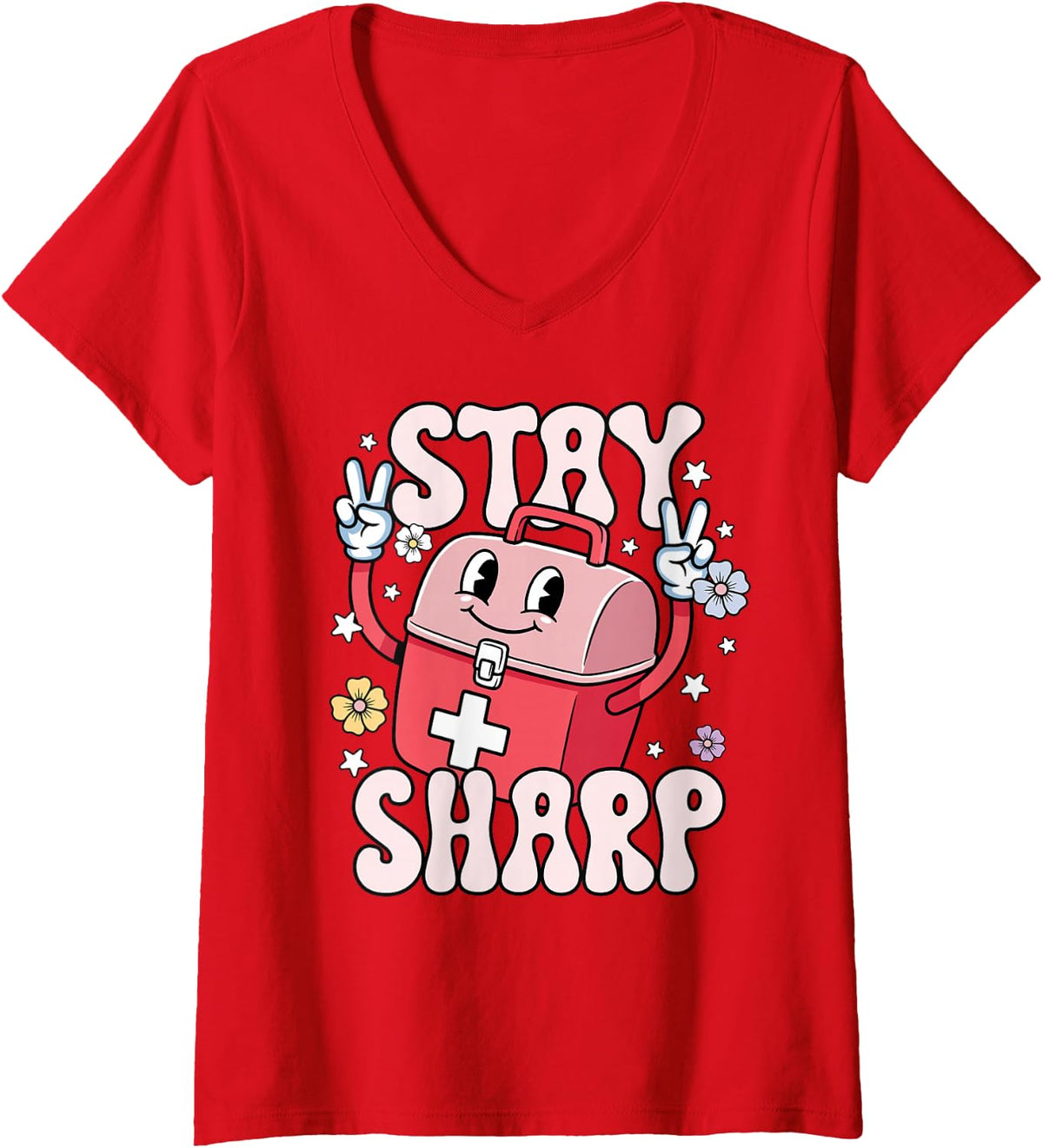 Women's Phlebotomy Nurse Funny Phlebotomist Infusion Tech Stay Sharp V-Neck T-Shirt - Red