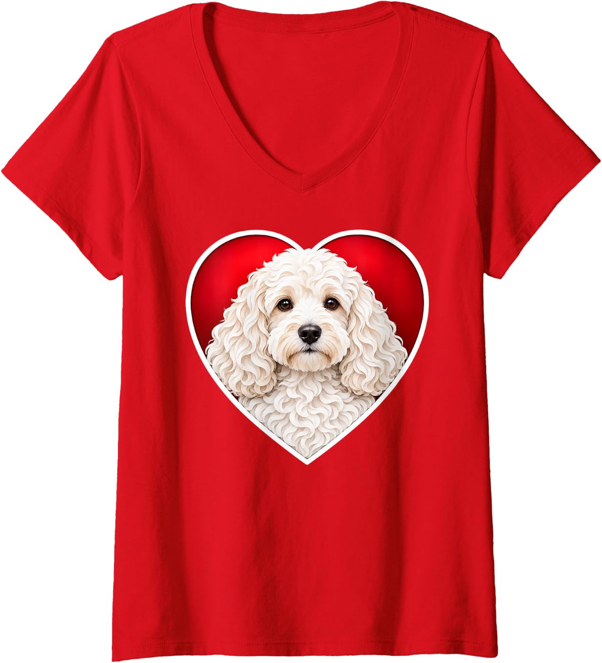 Women's White Cockapoo Heart V-Neck T-Shirt - Red
