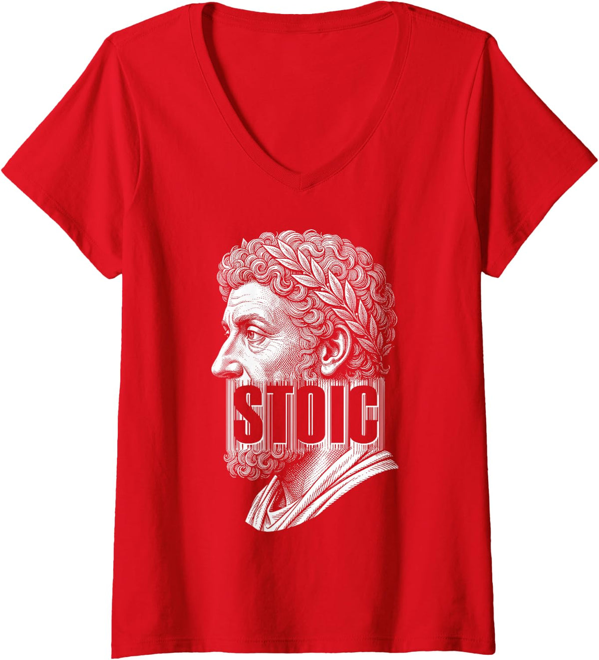 Women's Marcus Aurelius Stoic Philosophy Barcode Philosopher V-Neck T-Shirt - Red