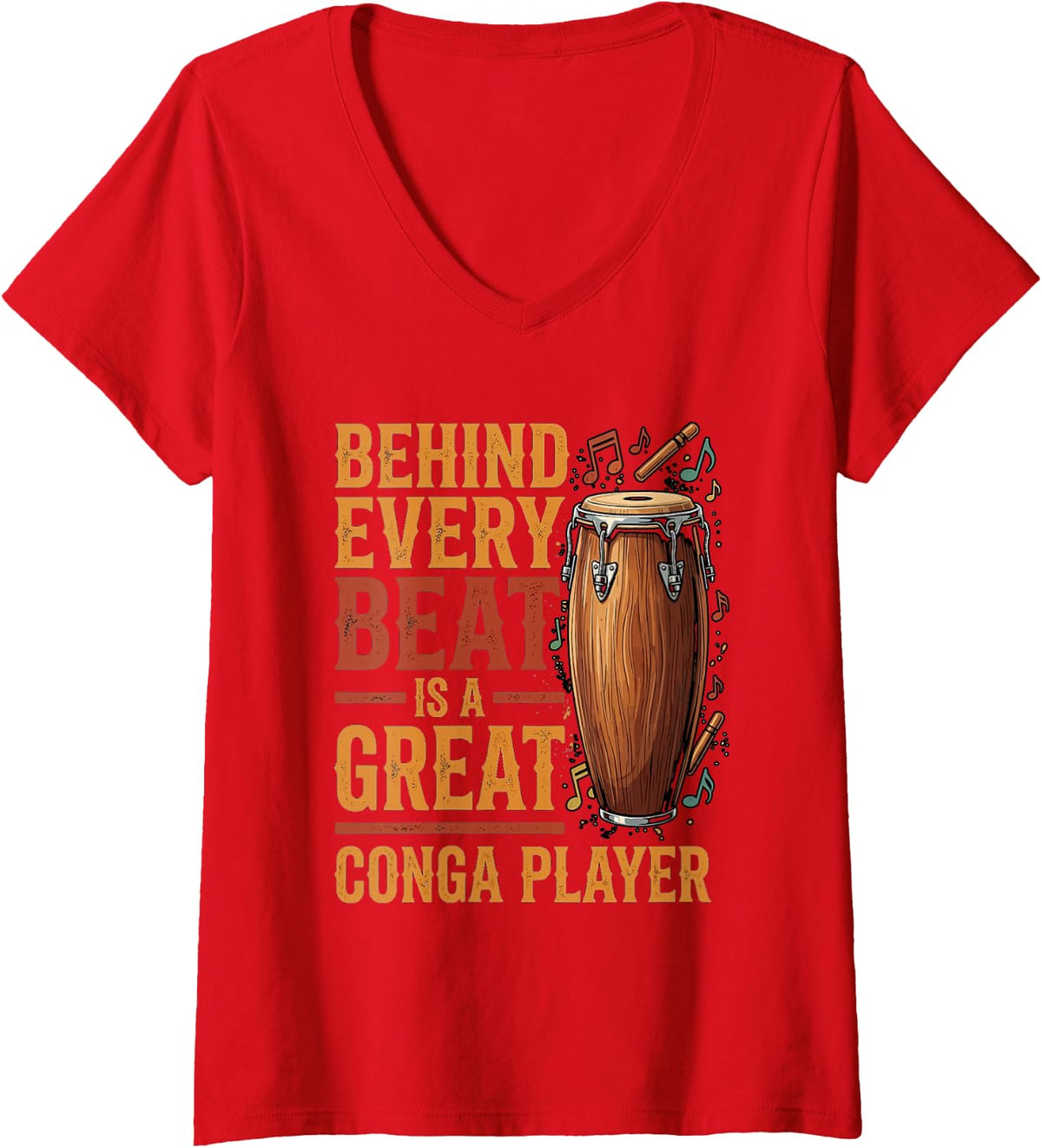 Women's Beat Conga Drum Music Musician Percussion Drummer Conga V-Neck T-Shirt - Red
