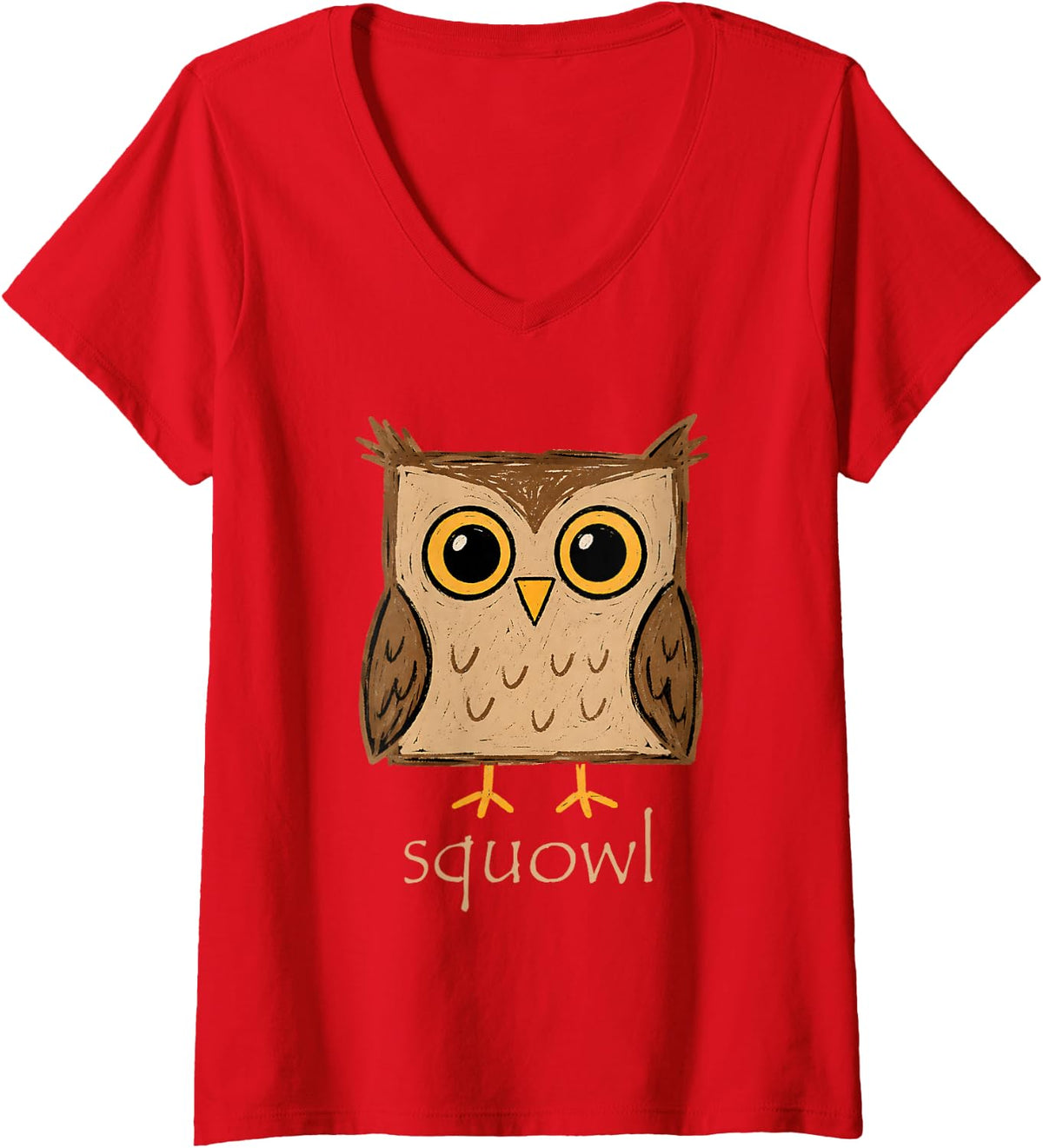 Women's Square Owl Pun Squowl Geometry Bird Math Wordplay Humor V-Neck T-Shirt - Red