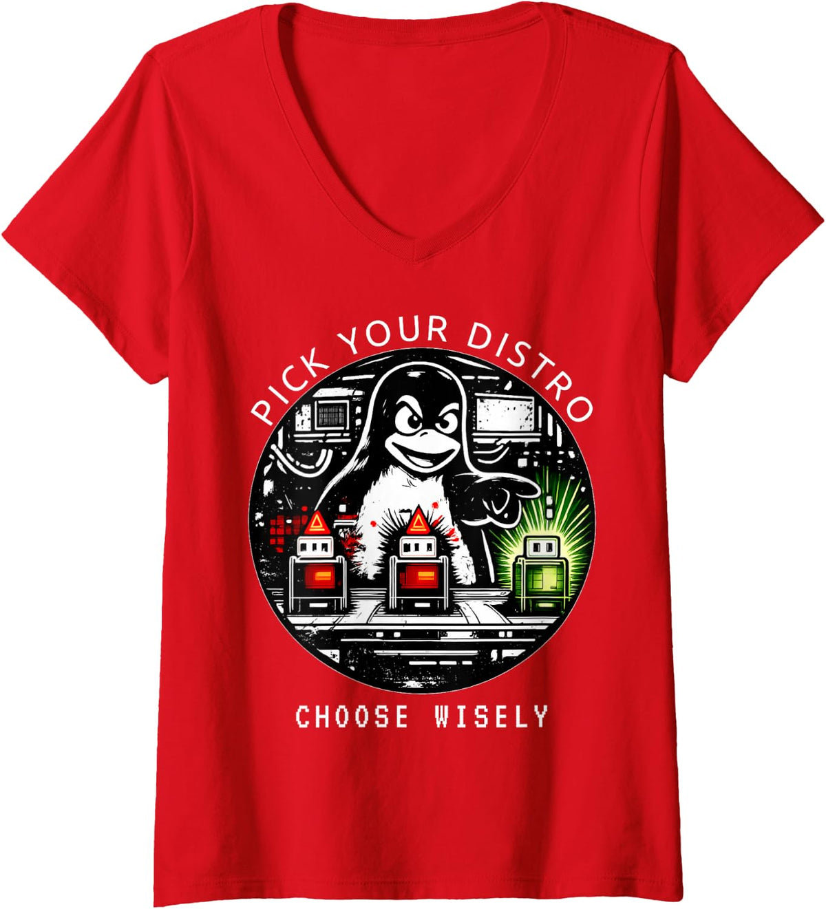 Women's Linux Distro Wise Sysadmin Funny Nerd Admin V-Neck T-Shirt - Red